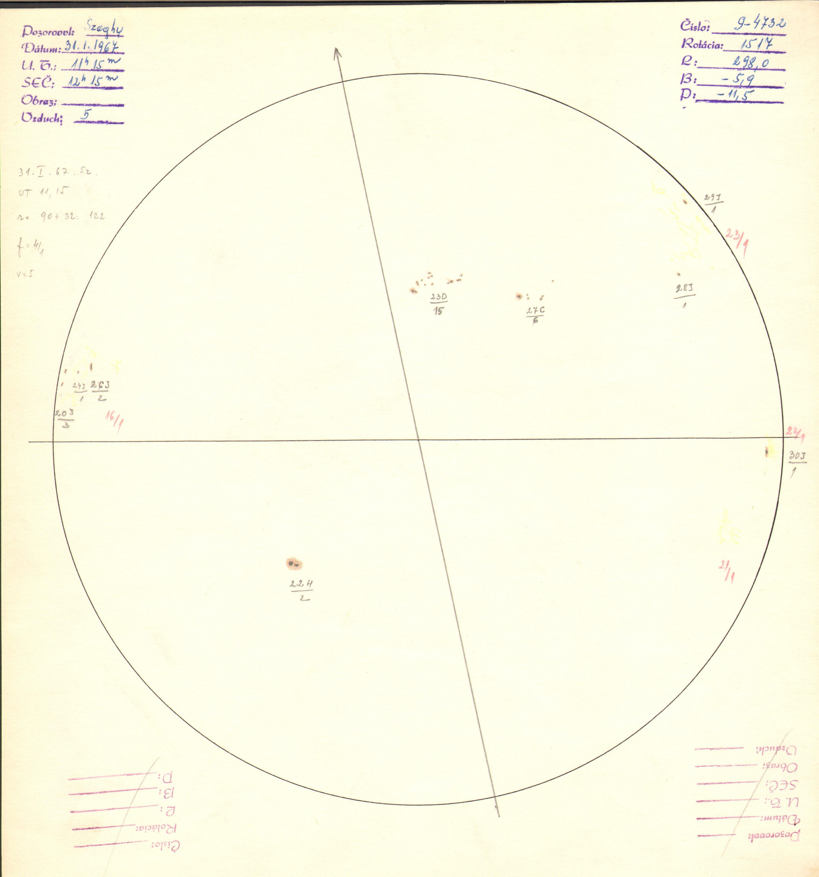 Obrázok zákresu Slnka na deň 31.01.1967