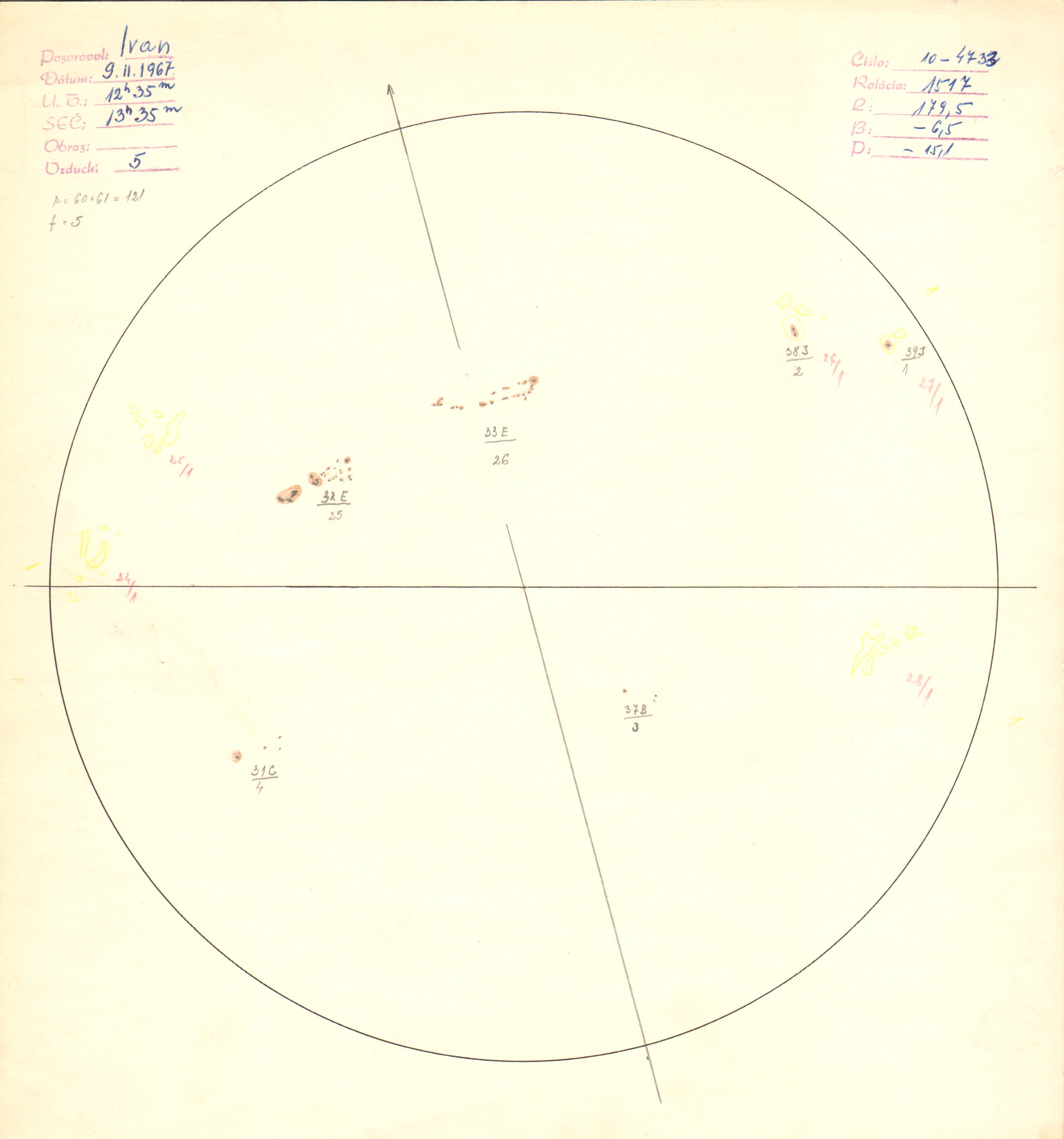 Obrázok zákresu Slnka na deň 09.02.1967