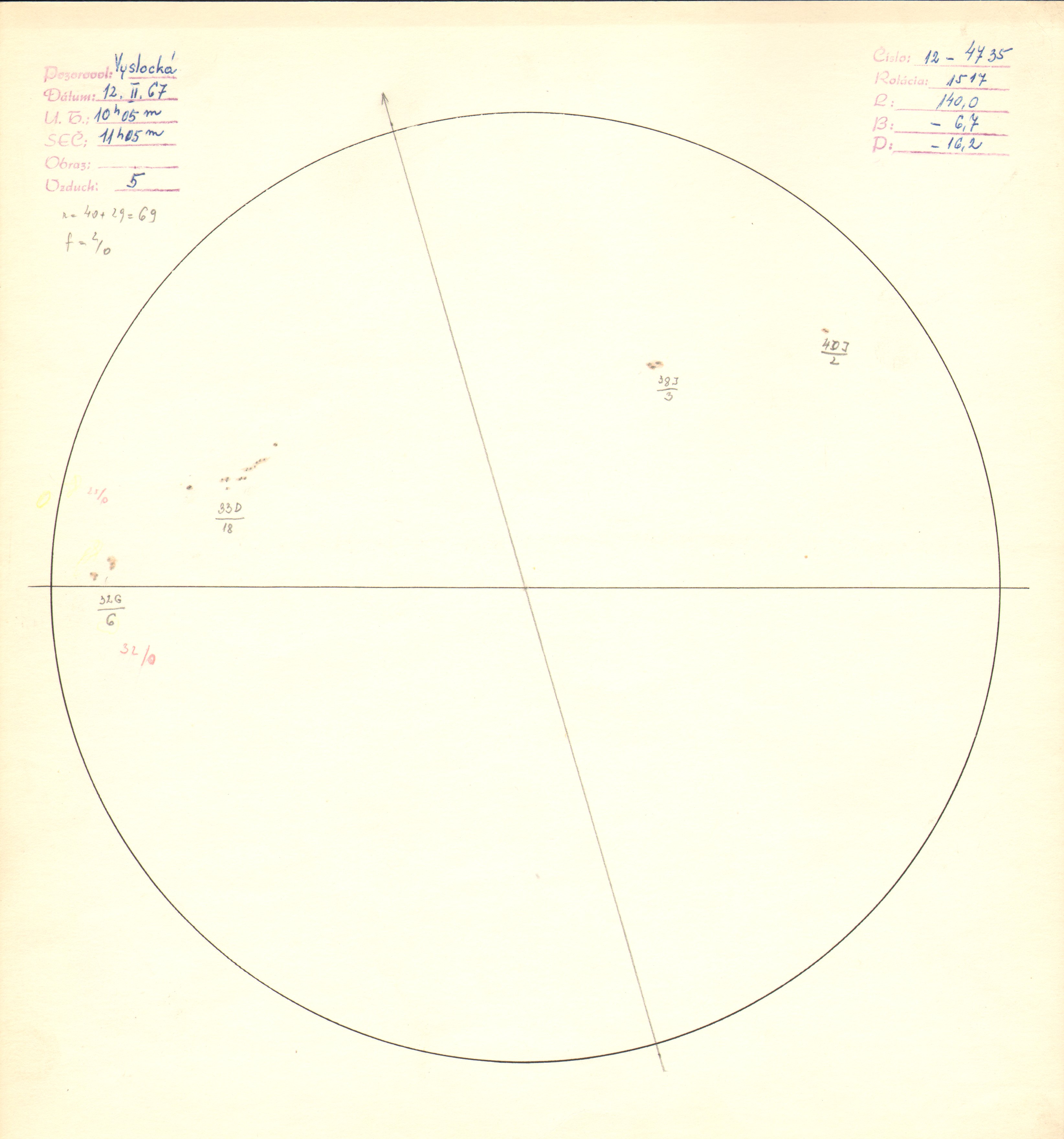Obrázok zákresu Slnka na deň 12.02.1967