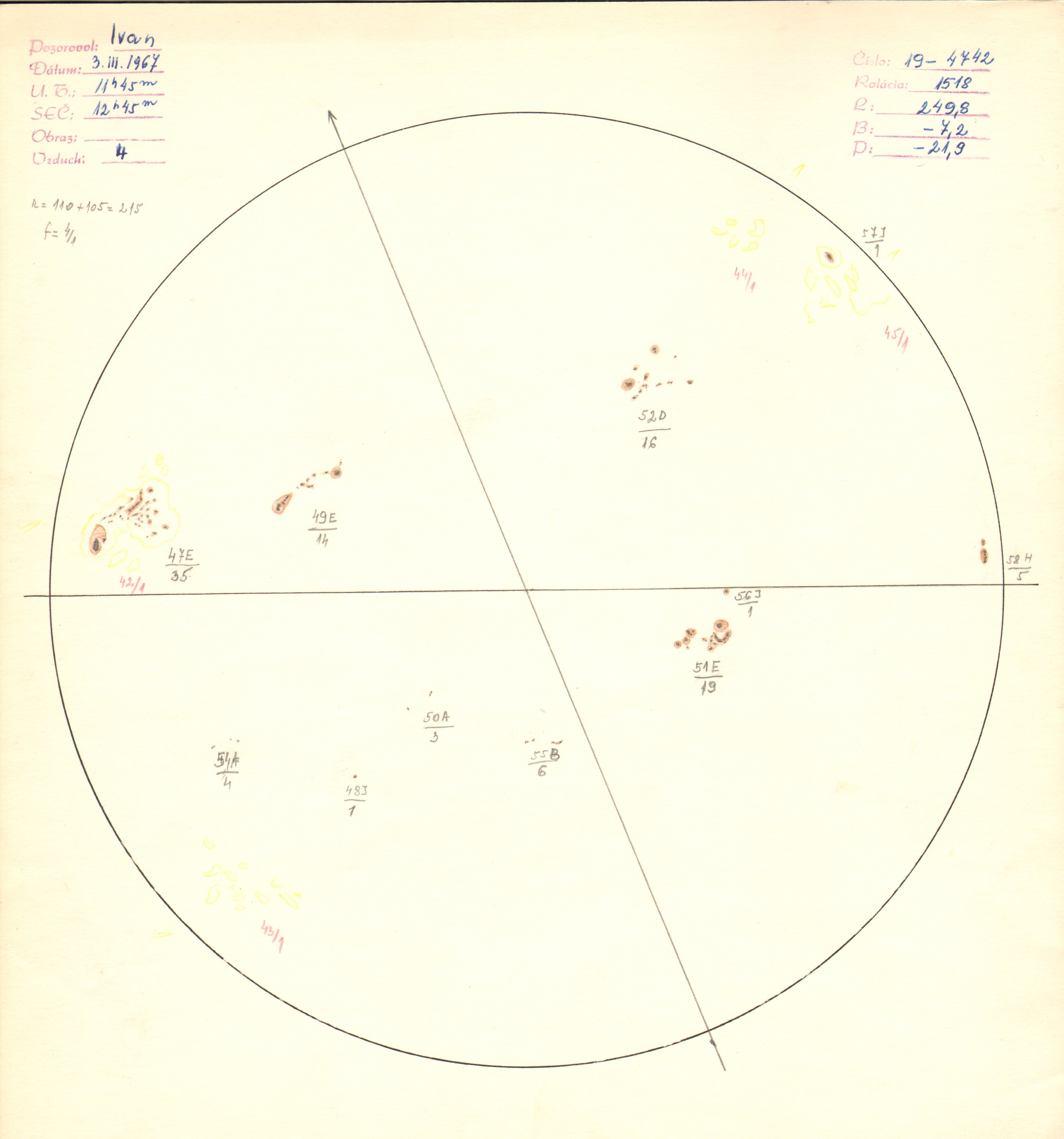Obrázok zákresu Slnka na deň 03.03.1967