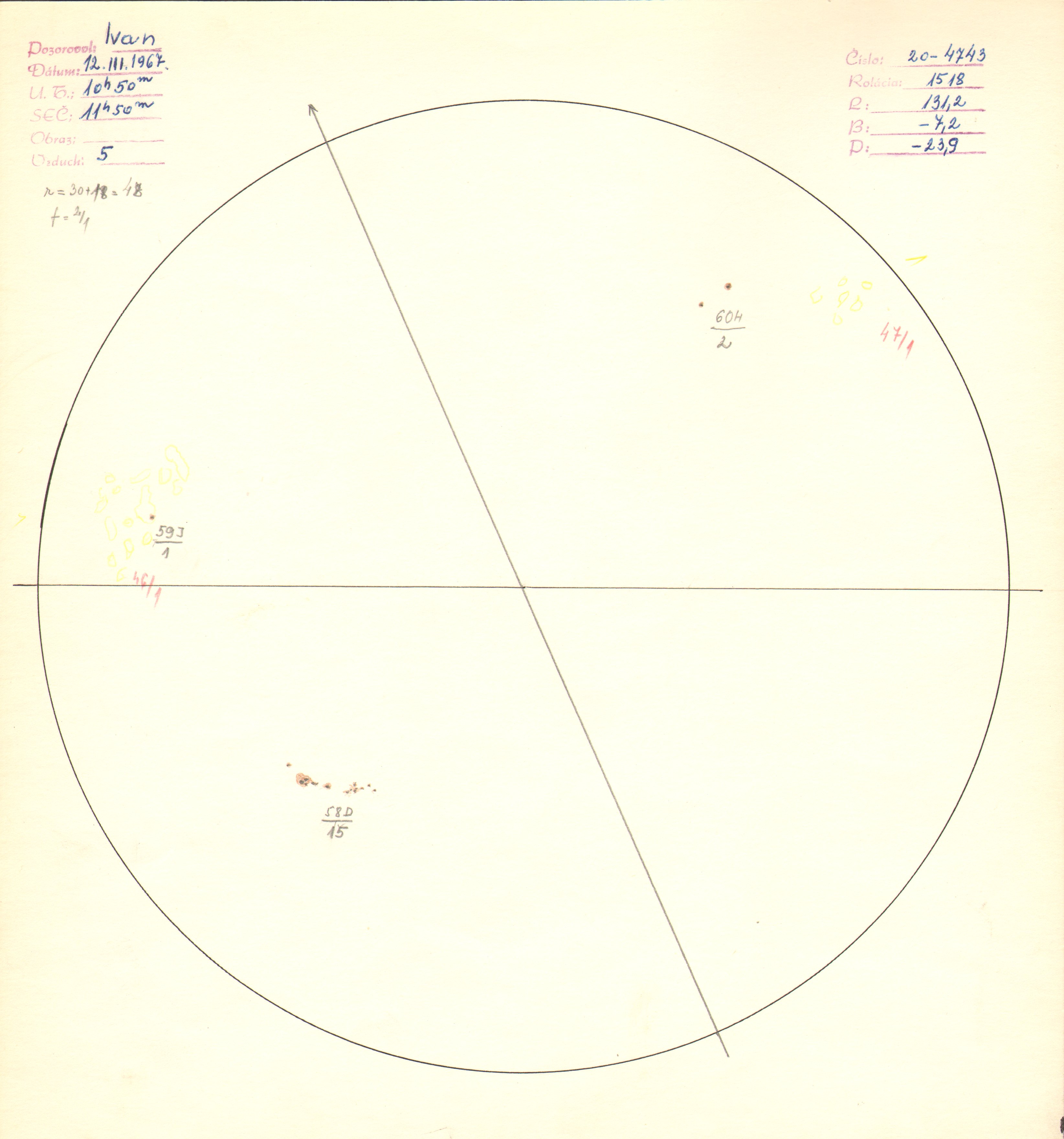 Obrázok zákresu Slnka na deň 12.03.1967