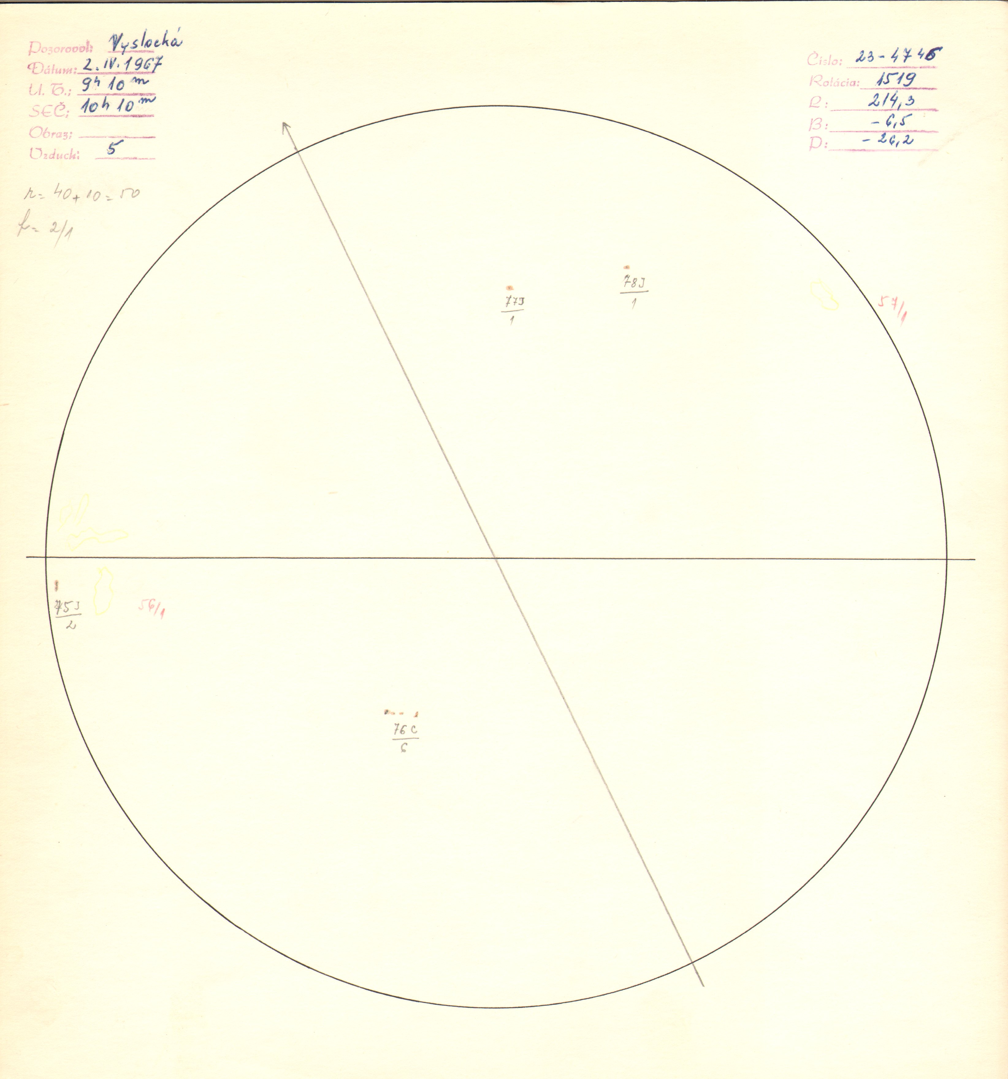 Obrázok zákresu Slnka na deň 02.04.1967