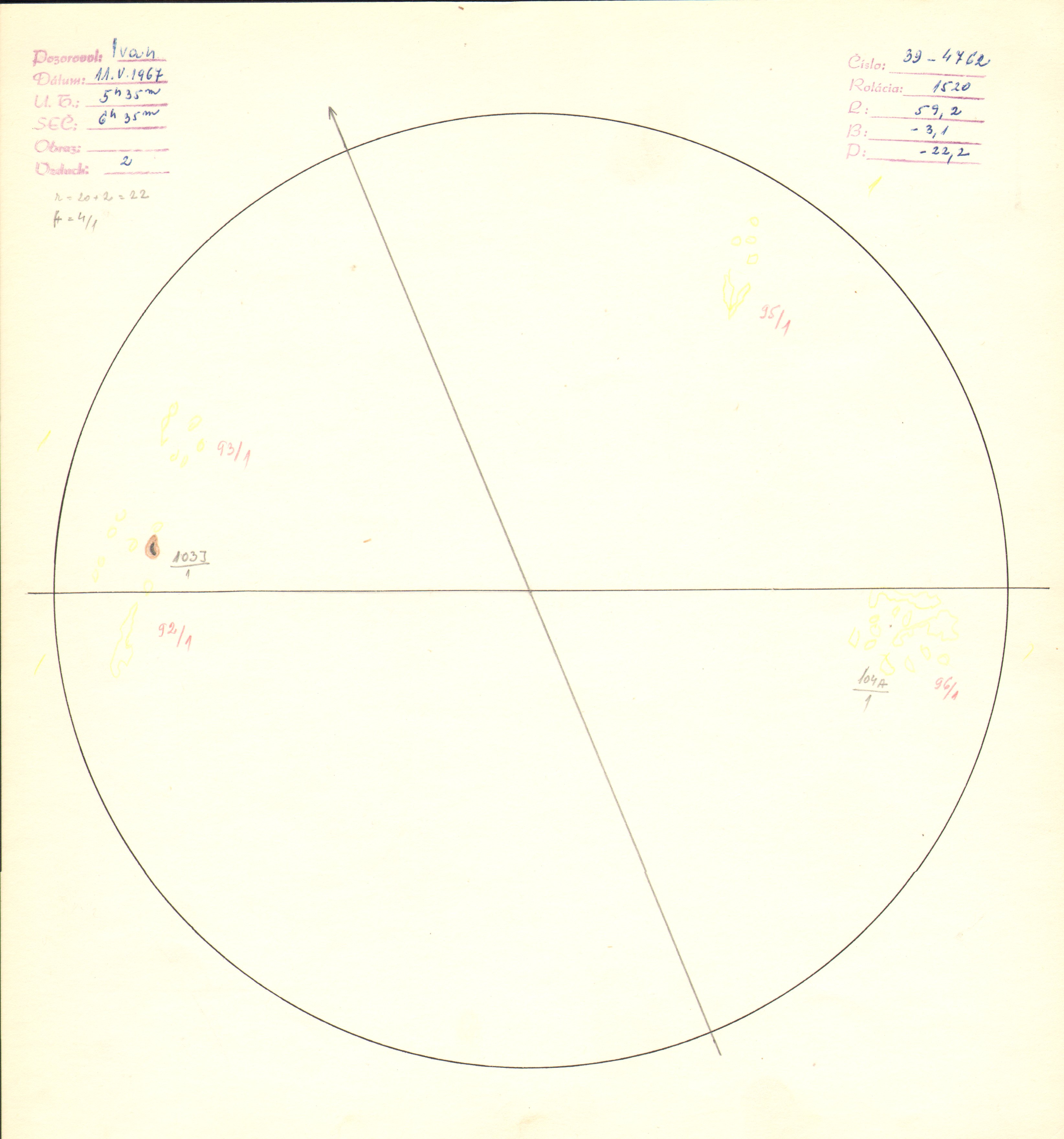 Obrázok zákresu Slnka na deň 11.05.1967