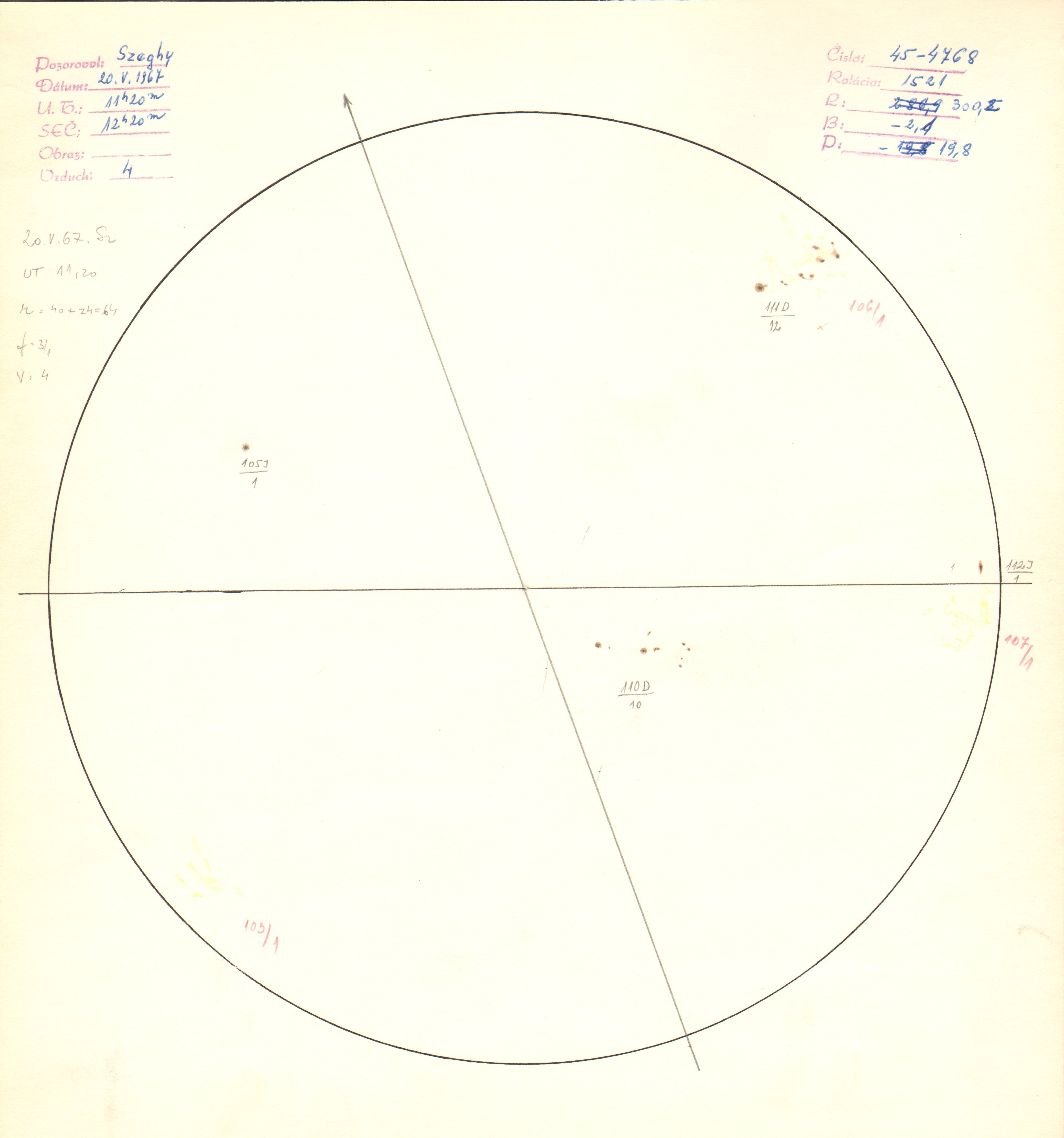 Obrázok zákresu Slnka na deň 20.05.1967