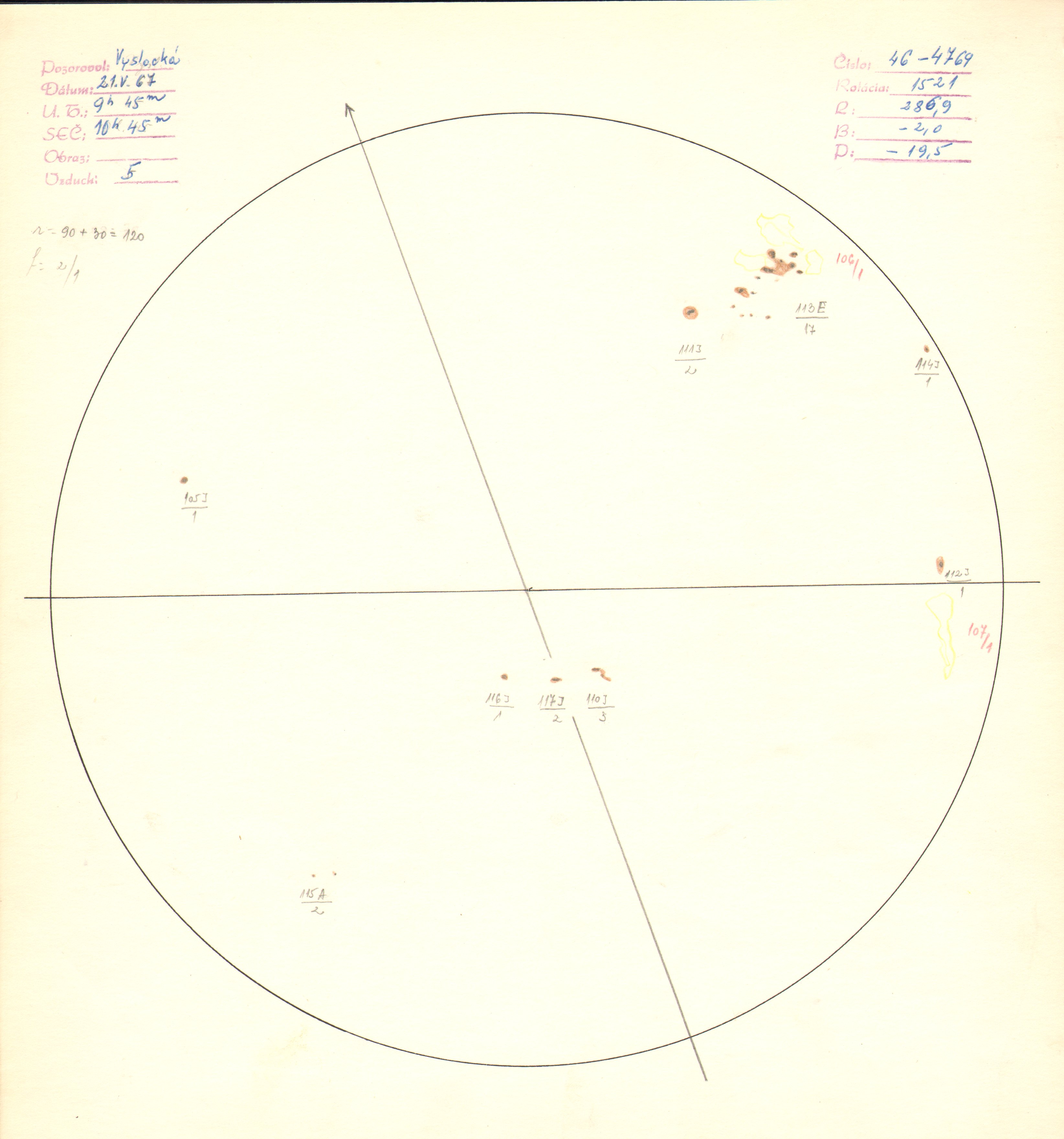 Obrázok zákresu Slnka na deň 21.05.1967