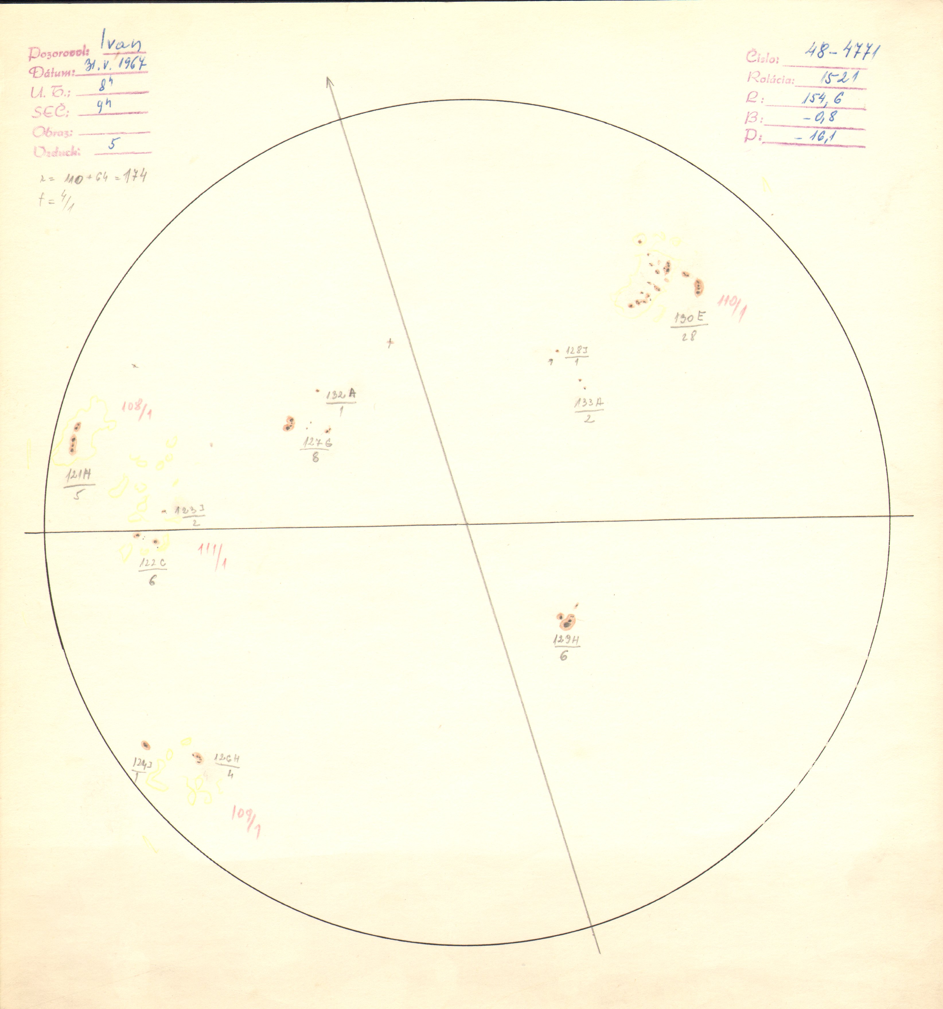 Obrázok zákresu Slnka na deň 31.05.1967