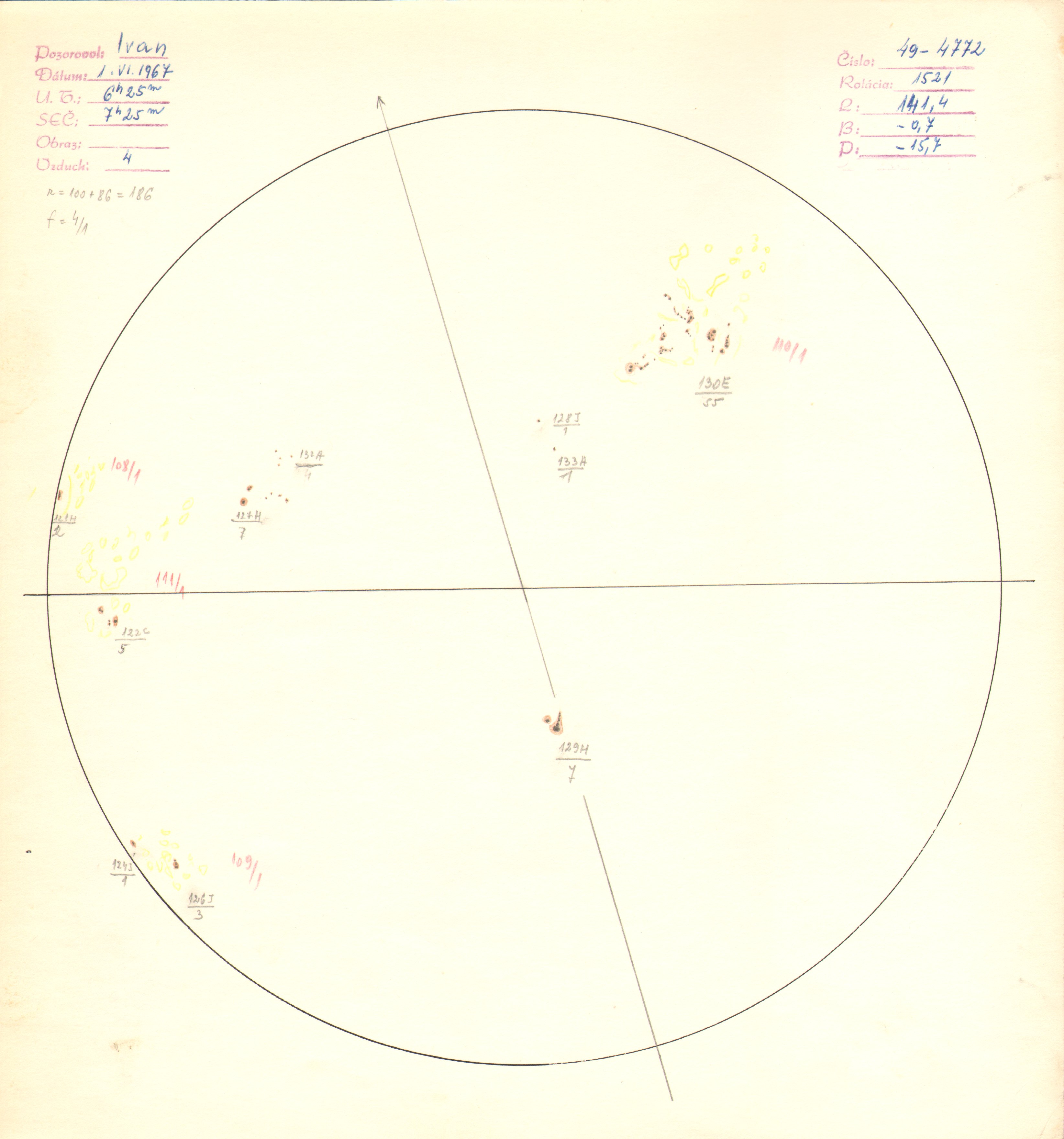 Obrázok zákresu Slnka na deň 01.06.1967