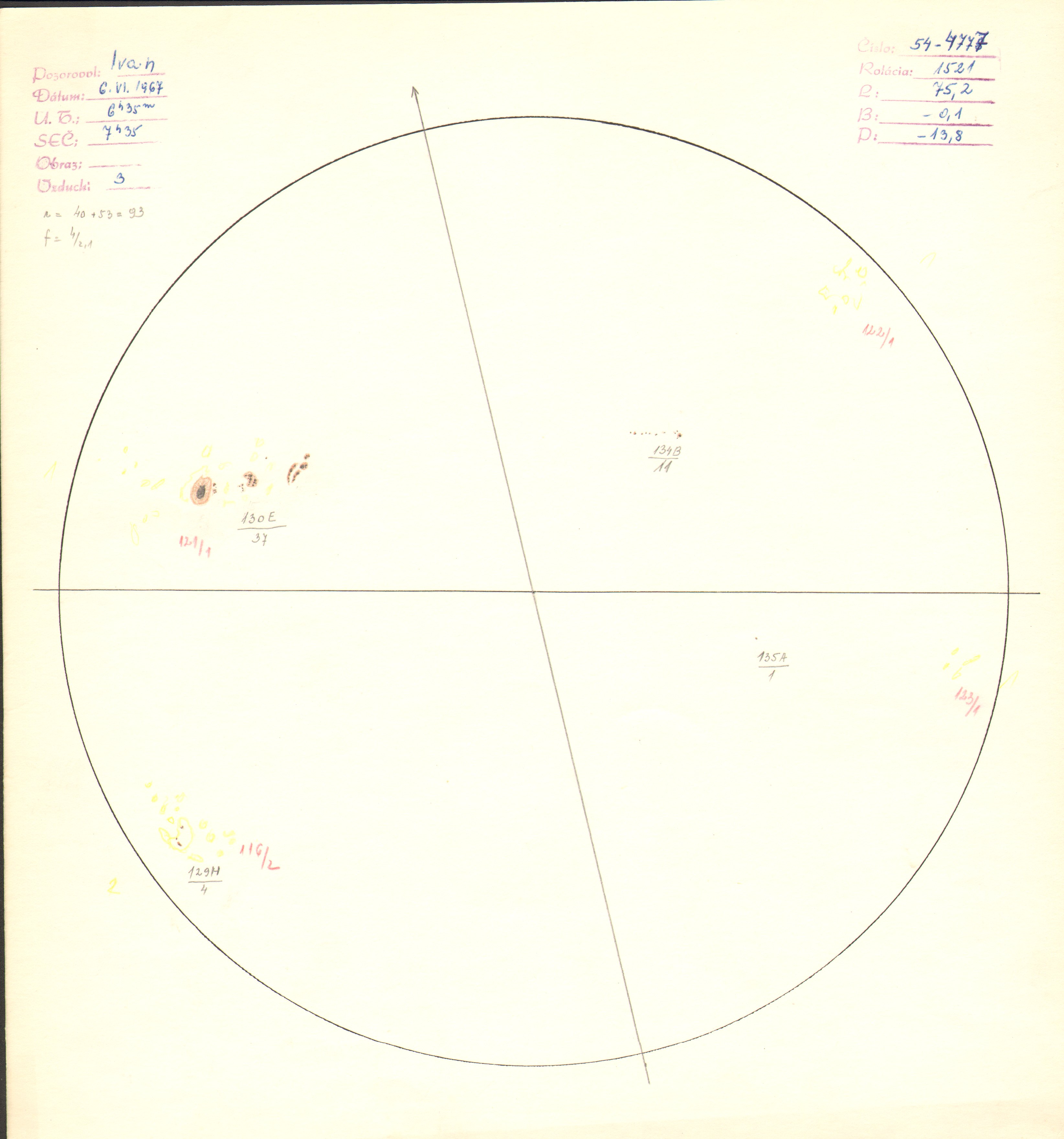 Obrázok zákresu Slnka na deň 06.06.1967