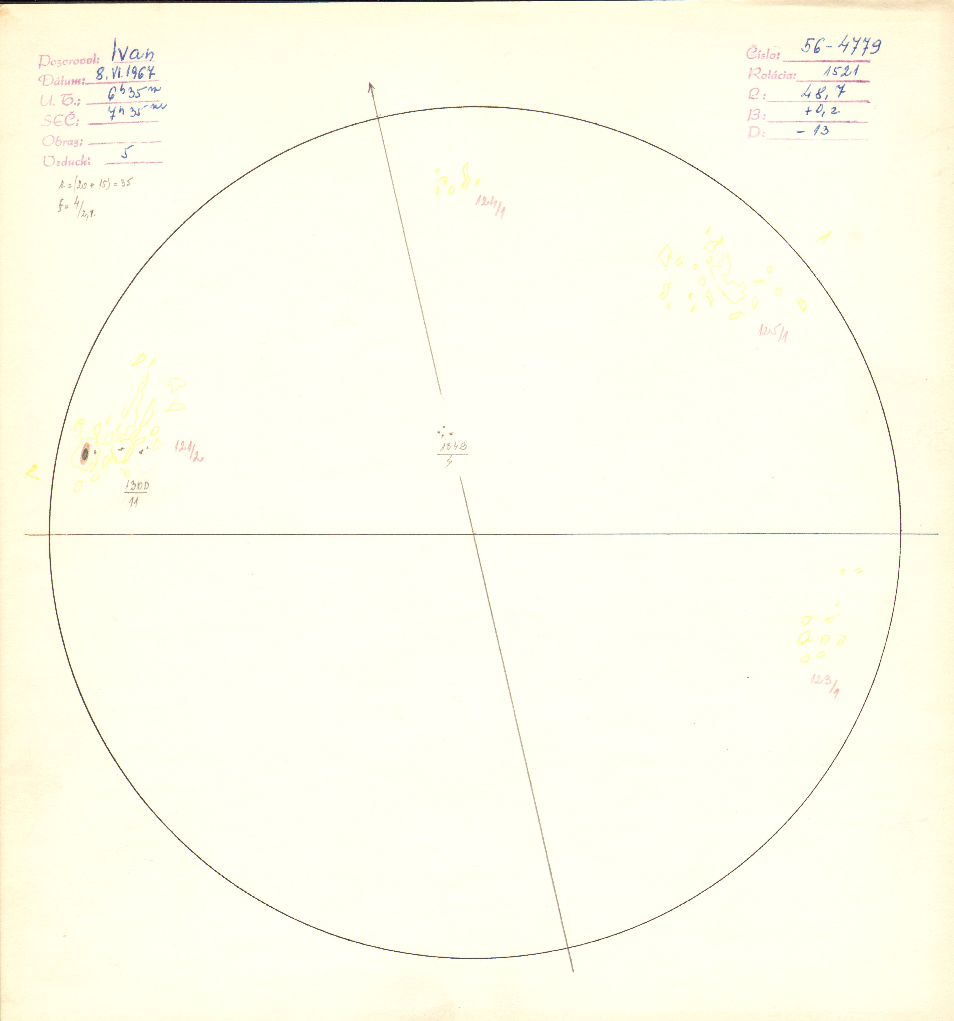 Obrázok zákresu Slnka na deň 08.06.1967