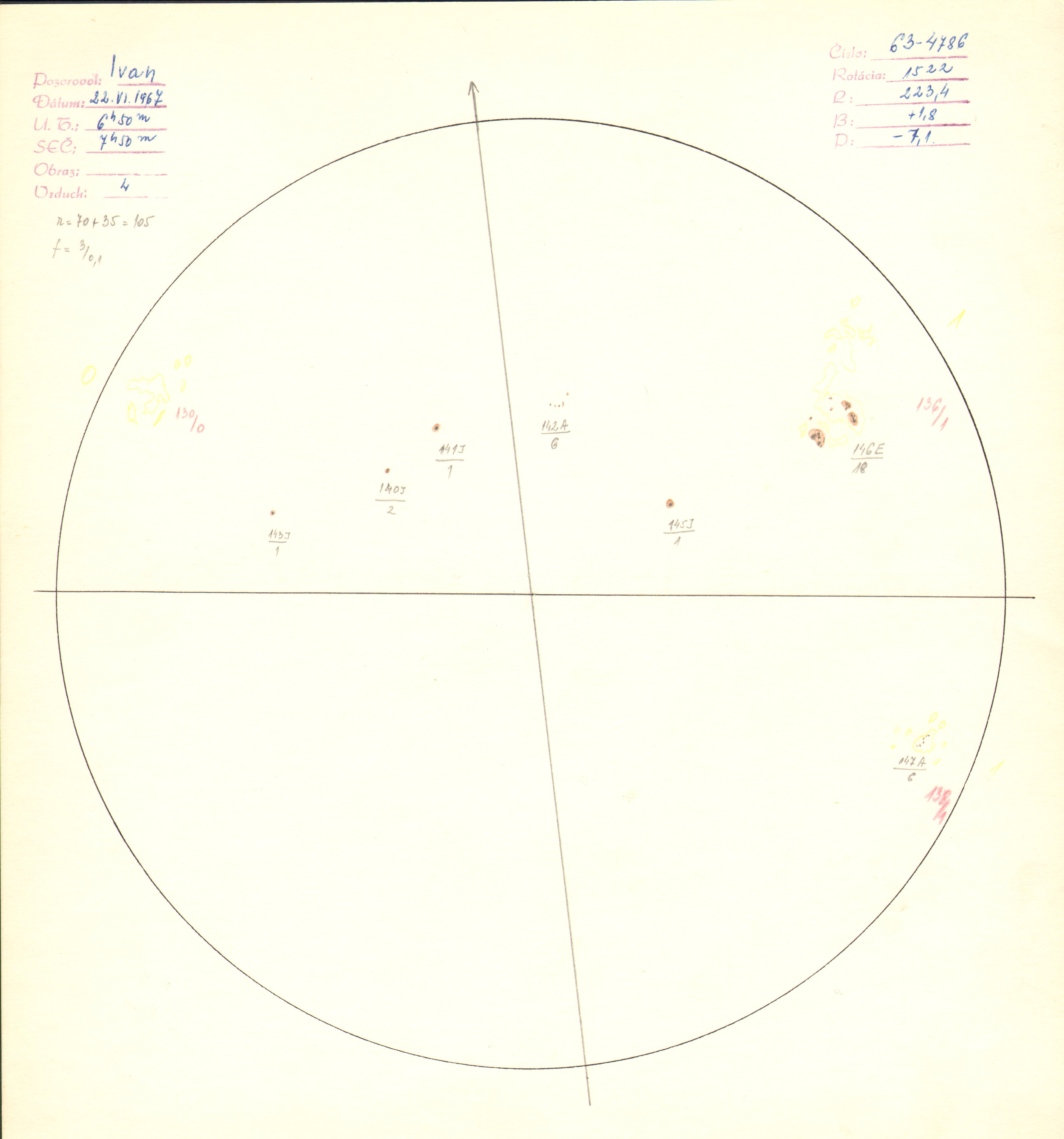 Obrázok zákresu Slnka na deň 22.06.1967