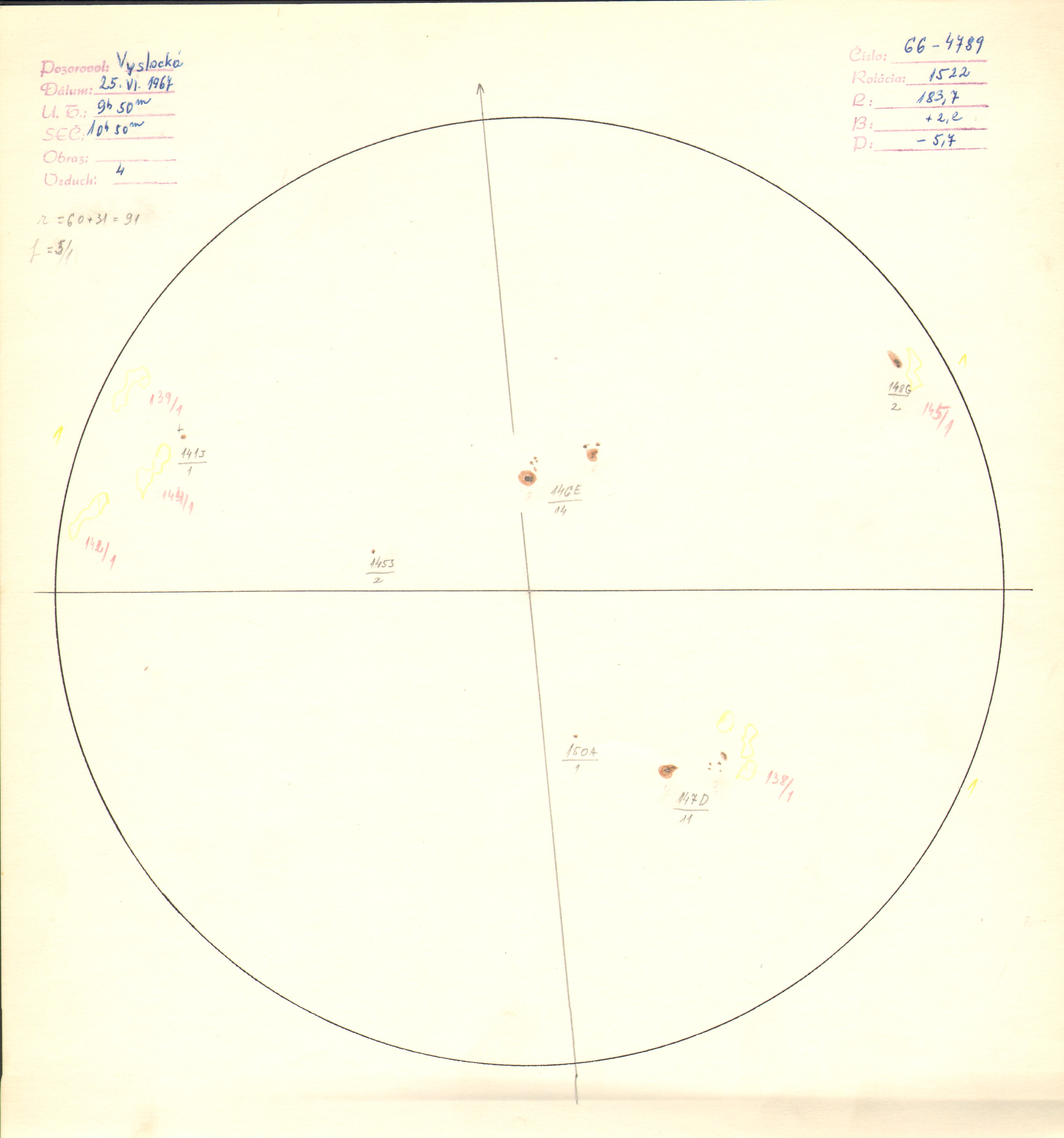 Obrázok zákresu Slnka na deň 25.06.1967