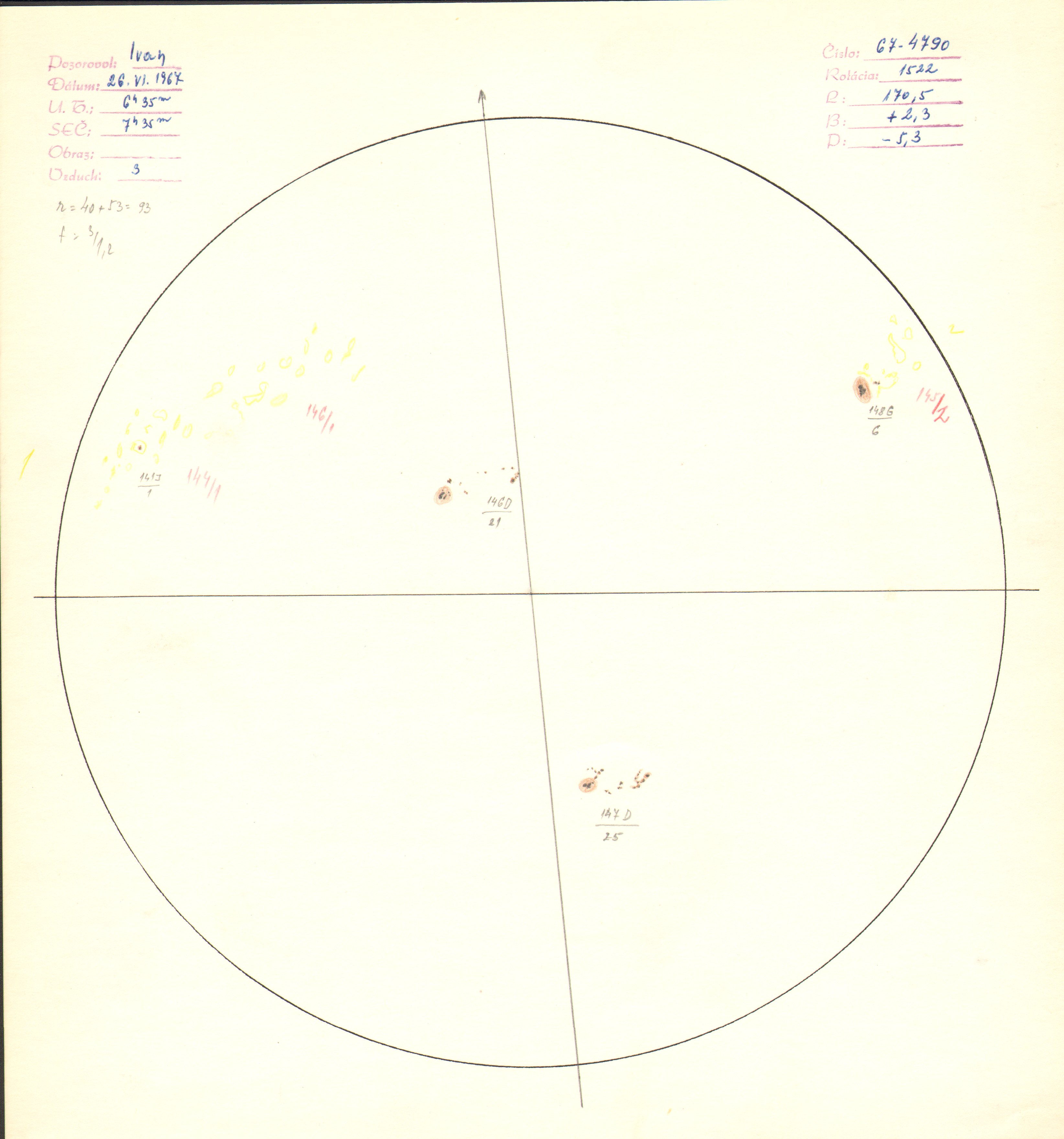 Obrázok zákresu Slnka na deň 26.06.1967