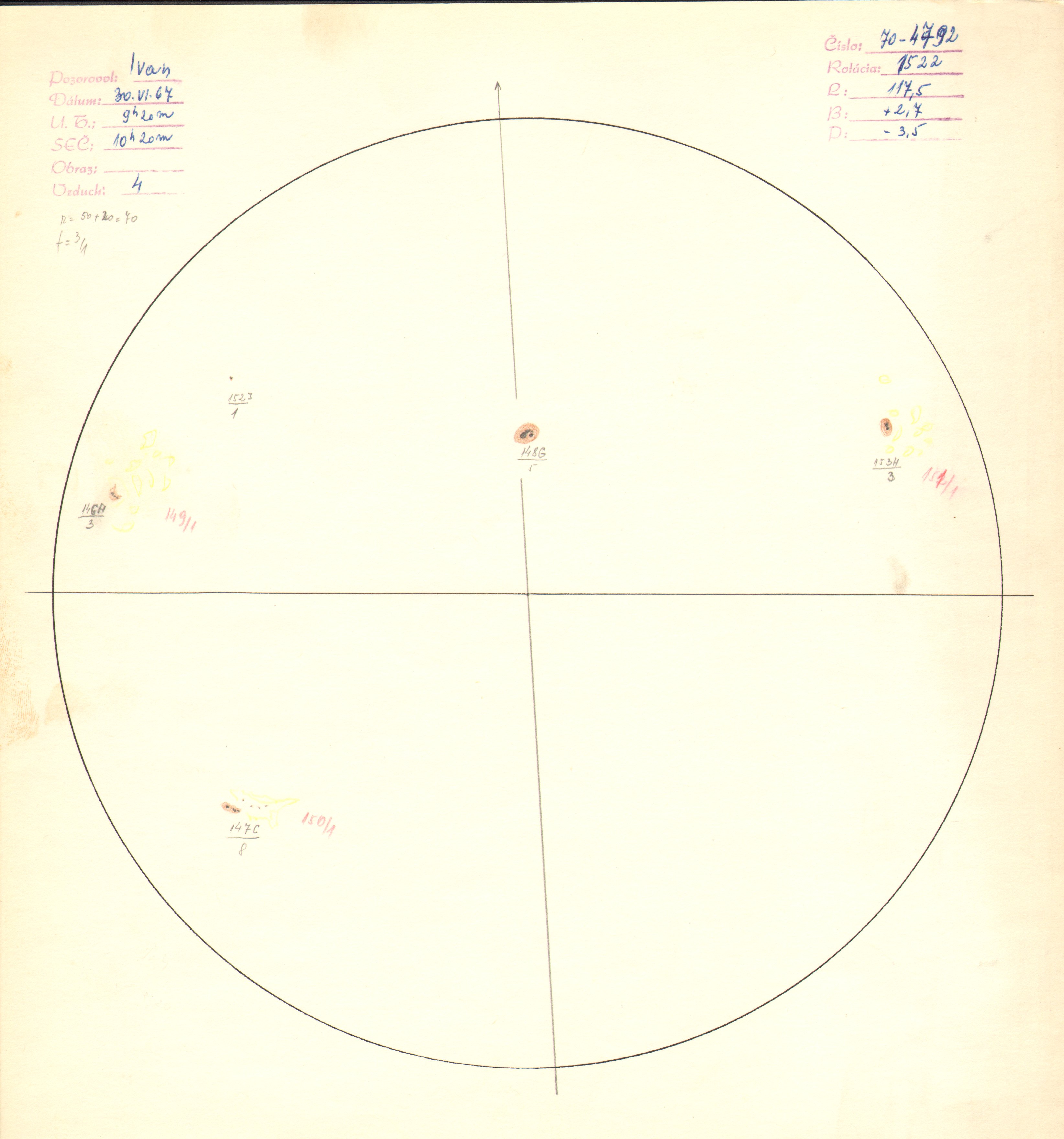 Obrázok zákresu Slnka na deň 30.06.1967