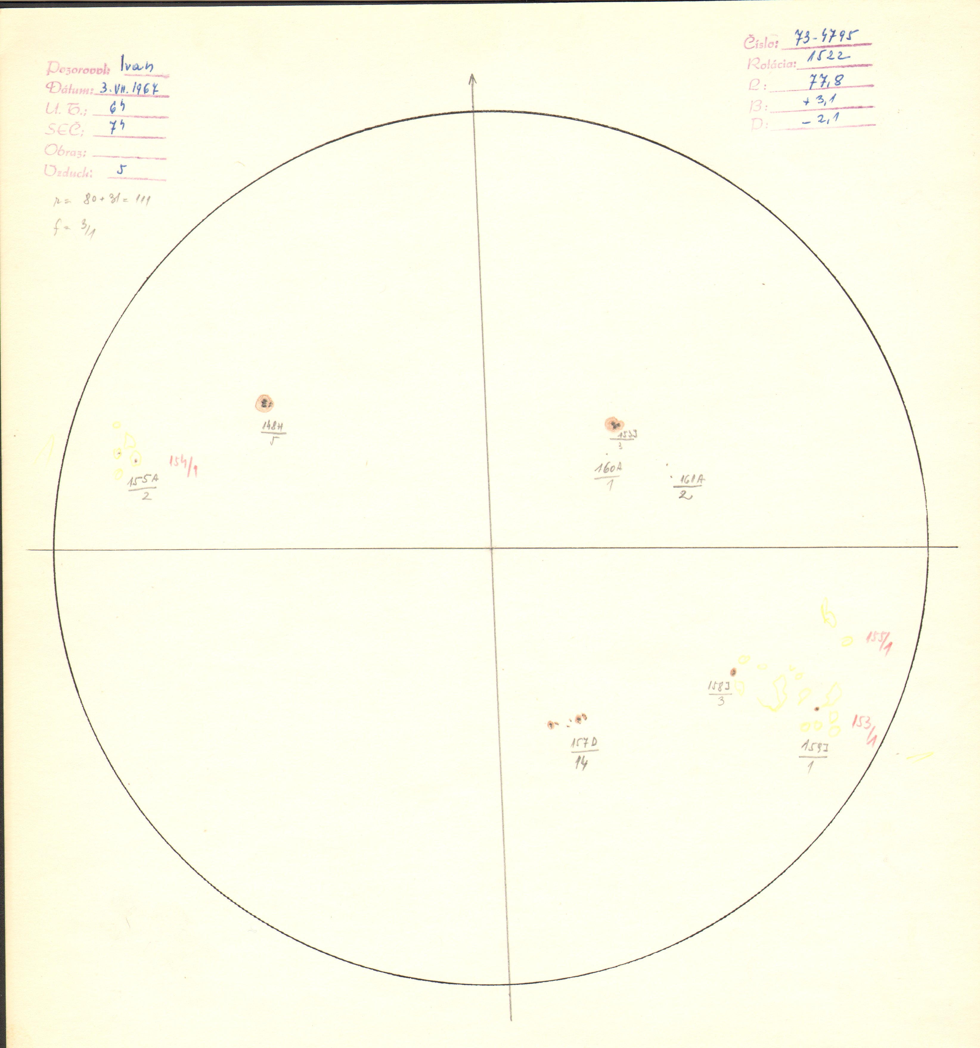 Obrázok zákresu Slnka na deň 03.07.1967