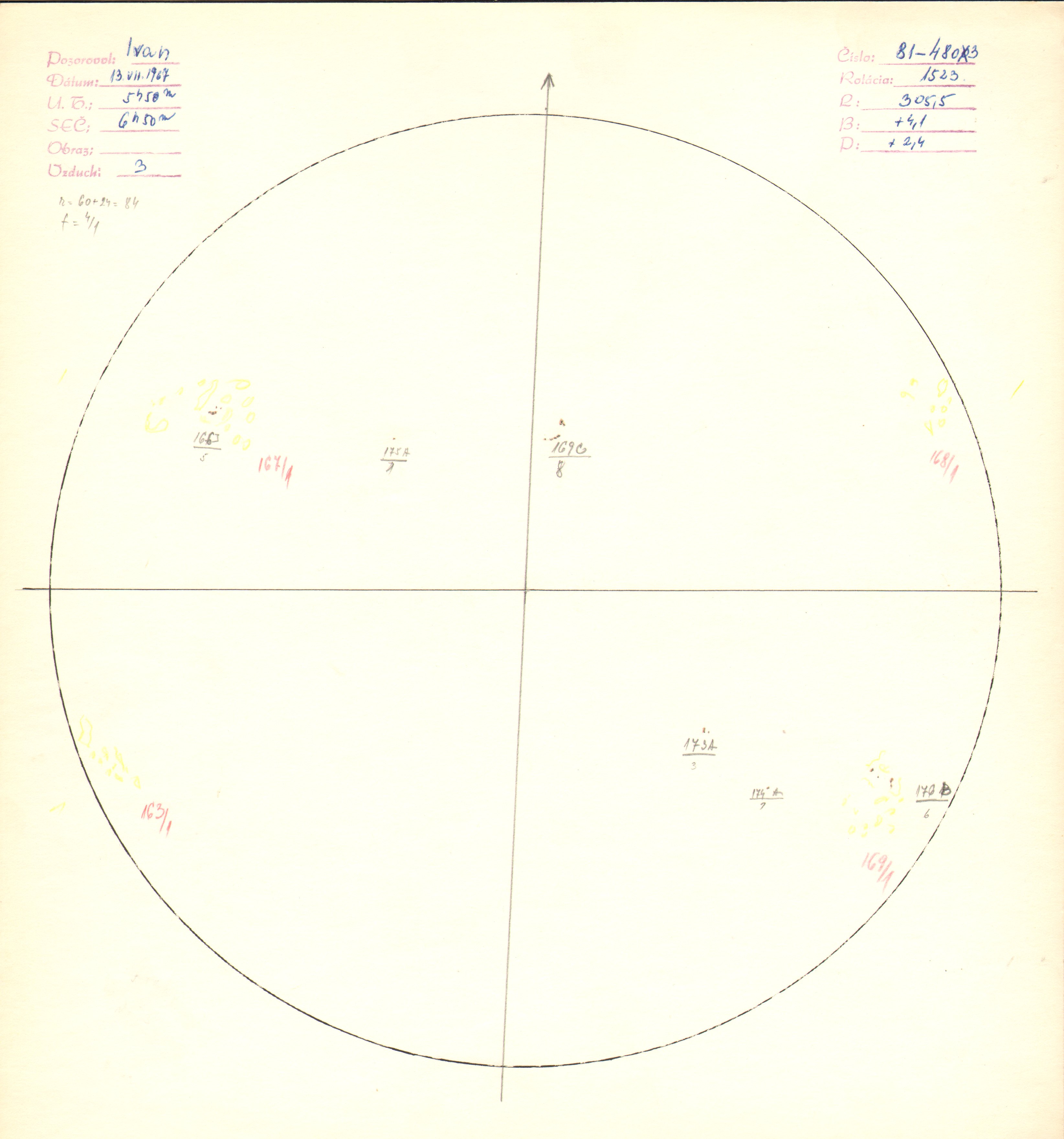Obrázok zákresu Slnka na deň 13.07.1967