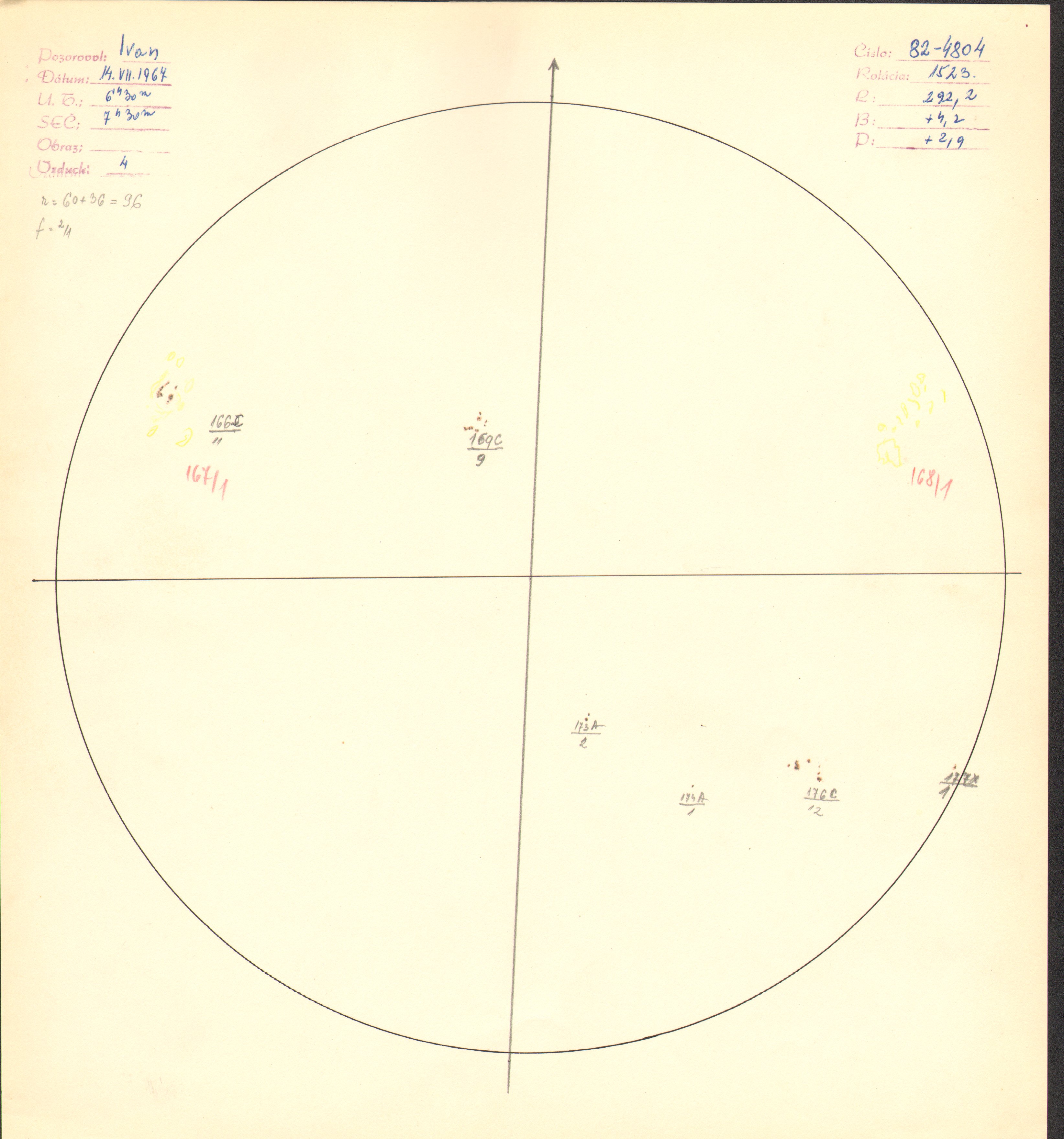 Obrázok zákresu Slnka na deň 14.07.1967