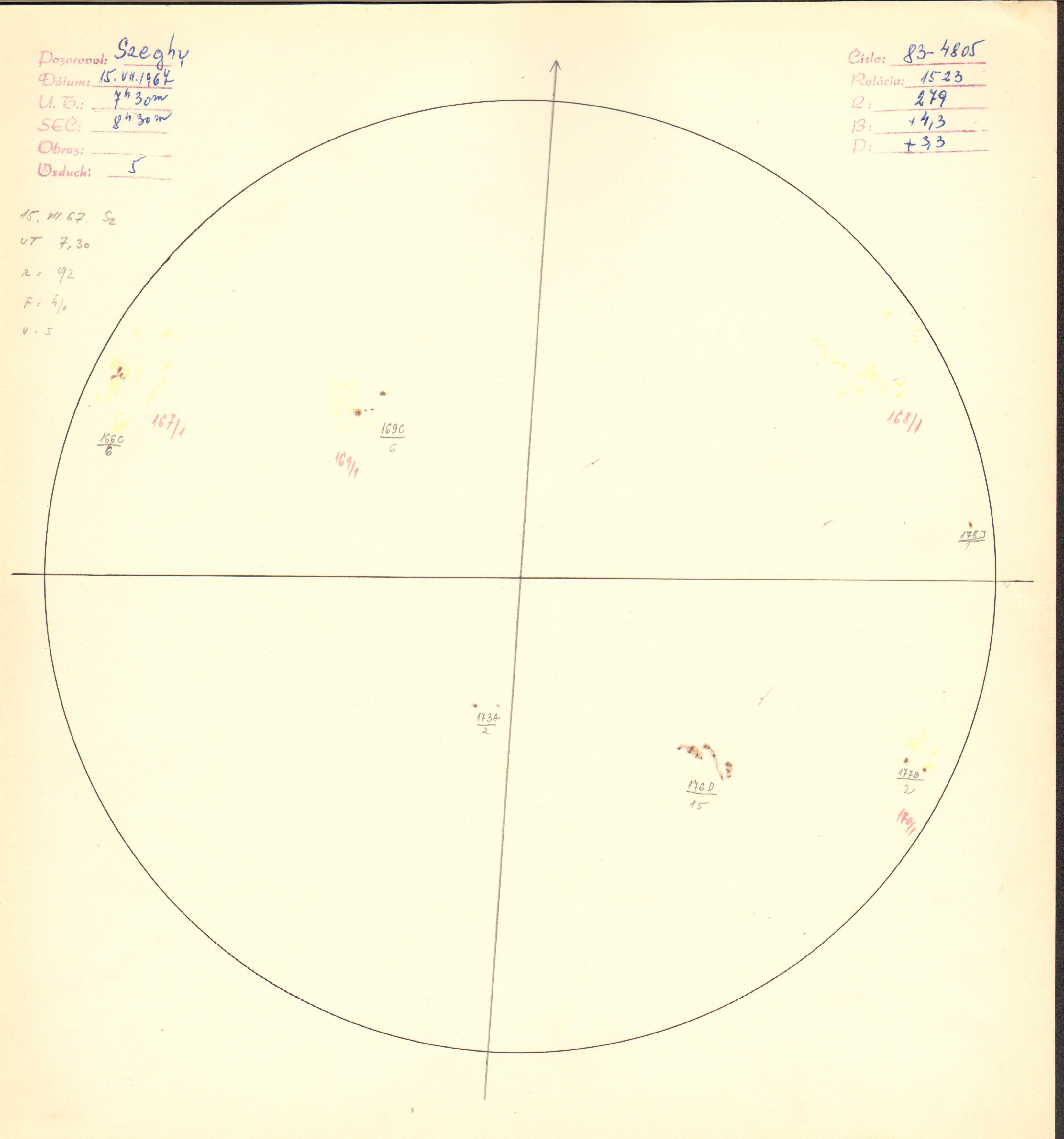 Obrázok zákresu Slnka na deň 15.07.1967