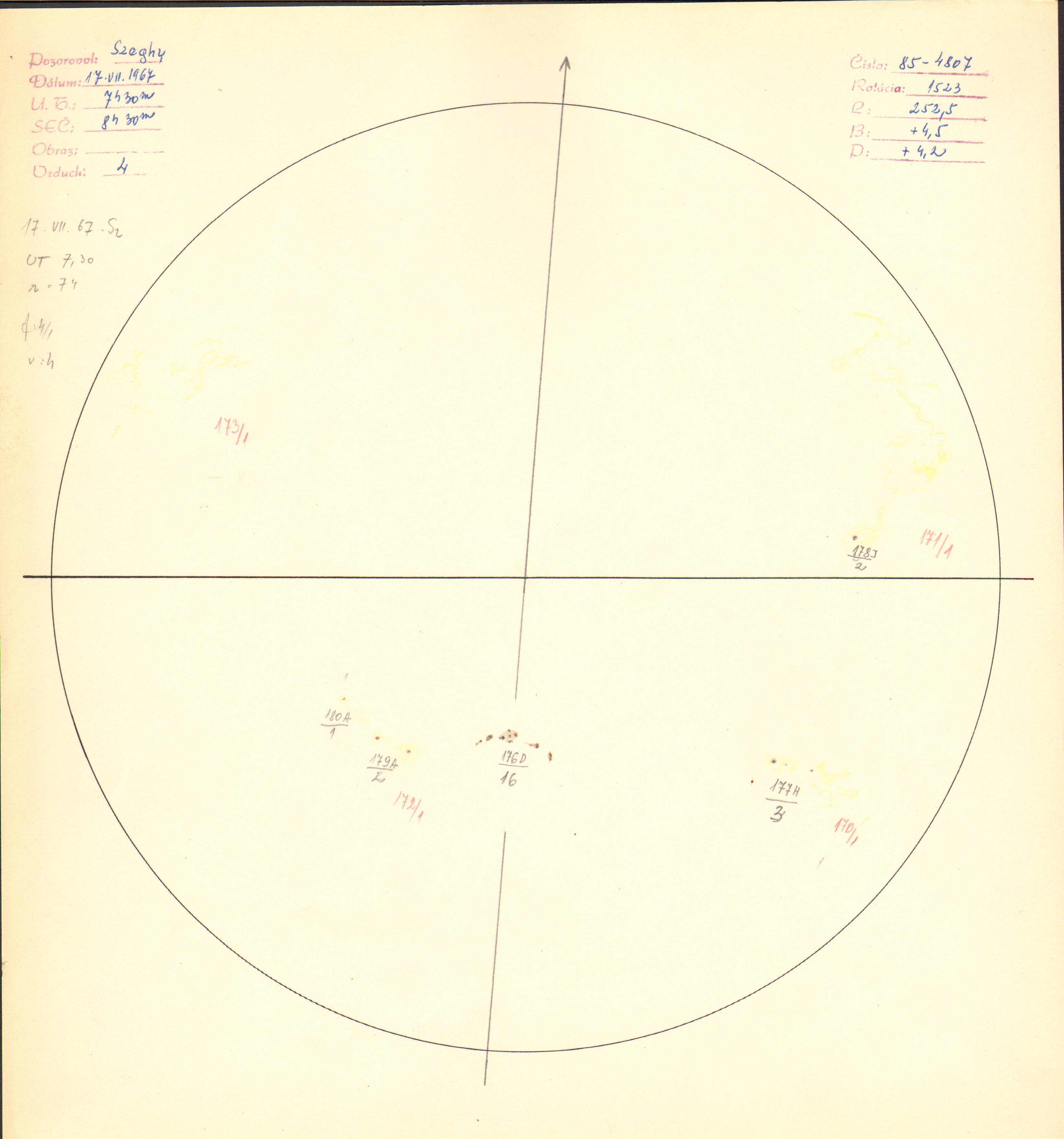 Obrázok zákresu Slnka na deň 17.07.1967
