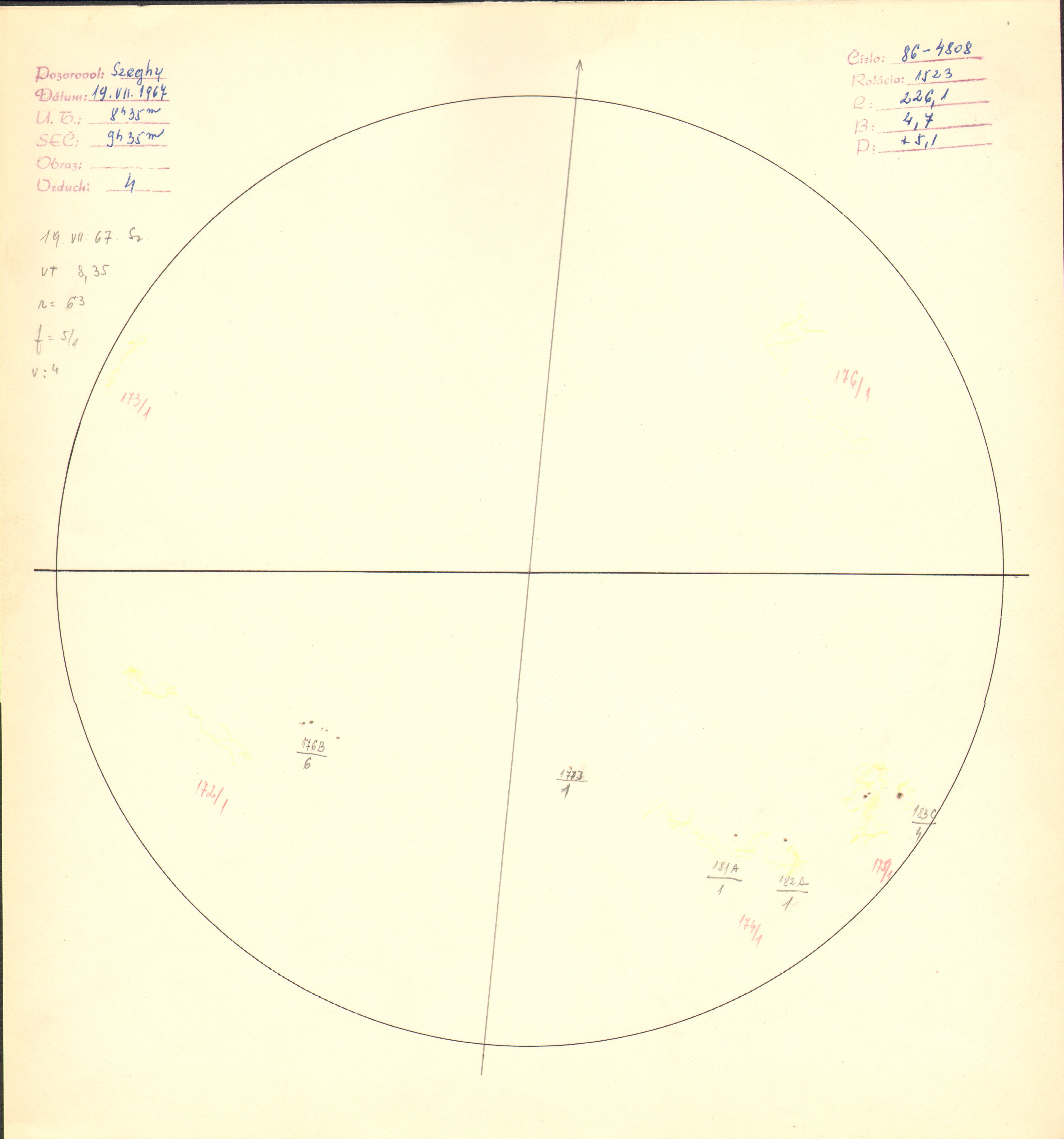 Obrázok zákresu Slnka na deň 19.07.1967