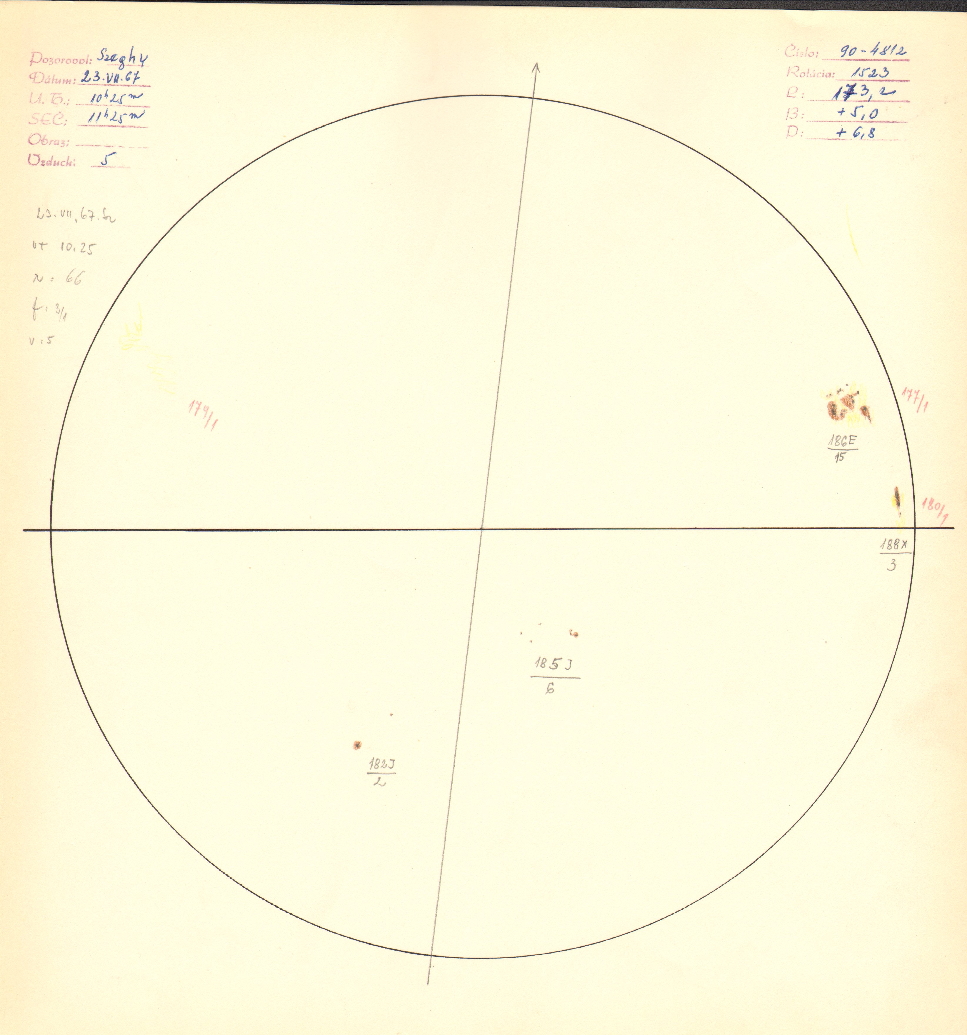 Obrázok zákresu Slnka na deň 23.07.1967