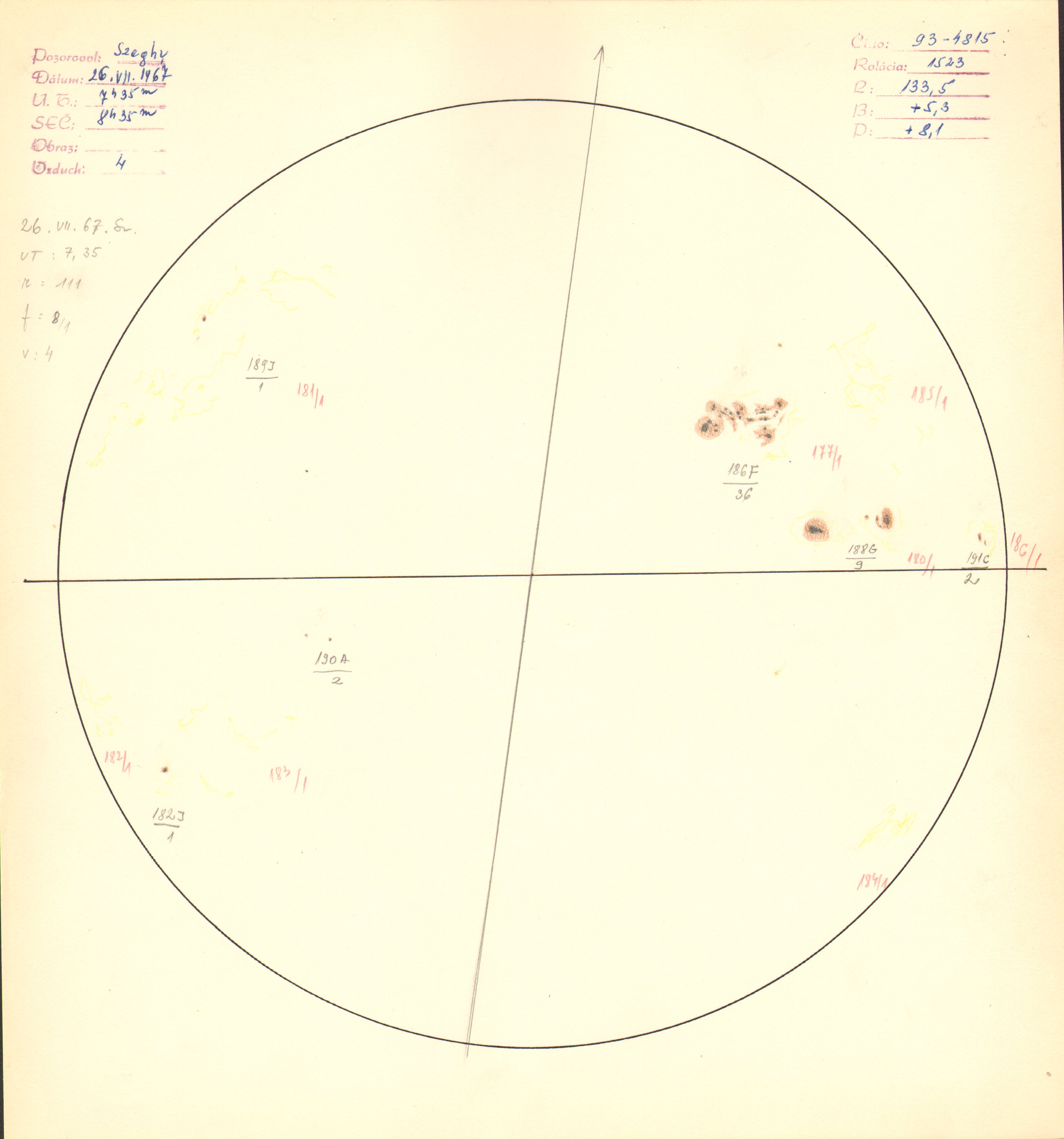 Obrázok zákresu Slnka na deň 26.07.1967
