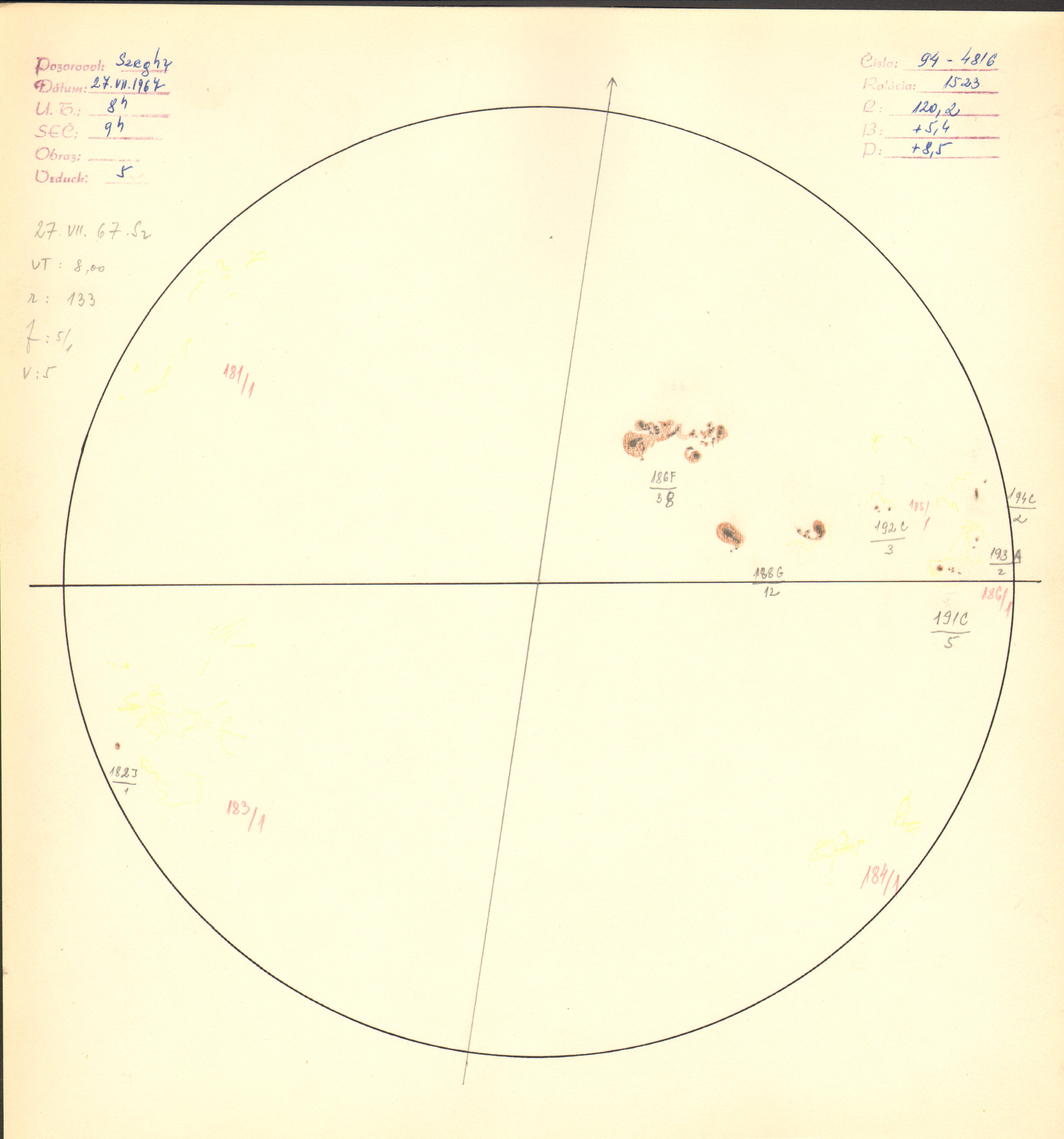 Obrázok zákresu Slnka na deň 27.07.1967