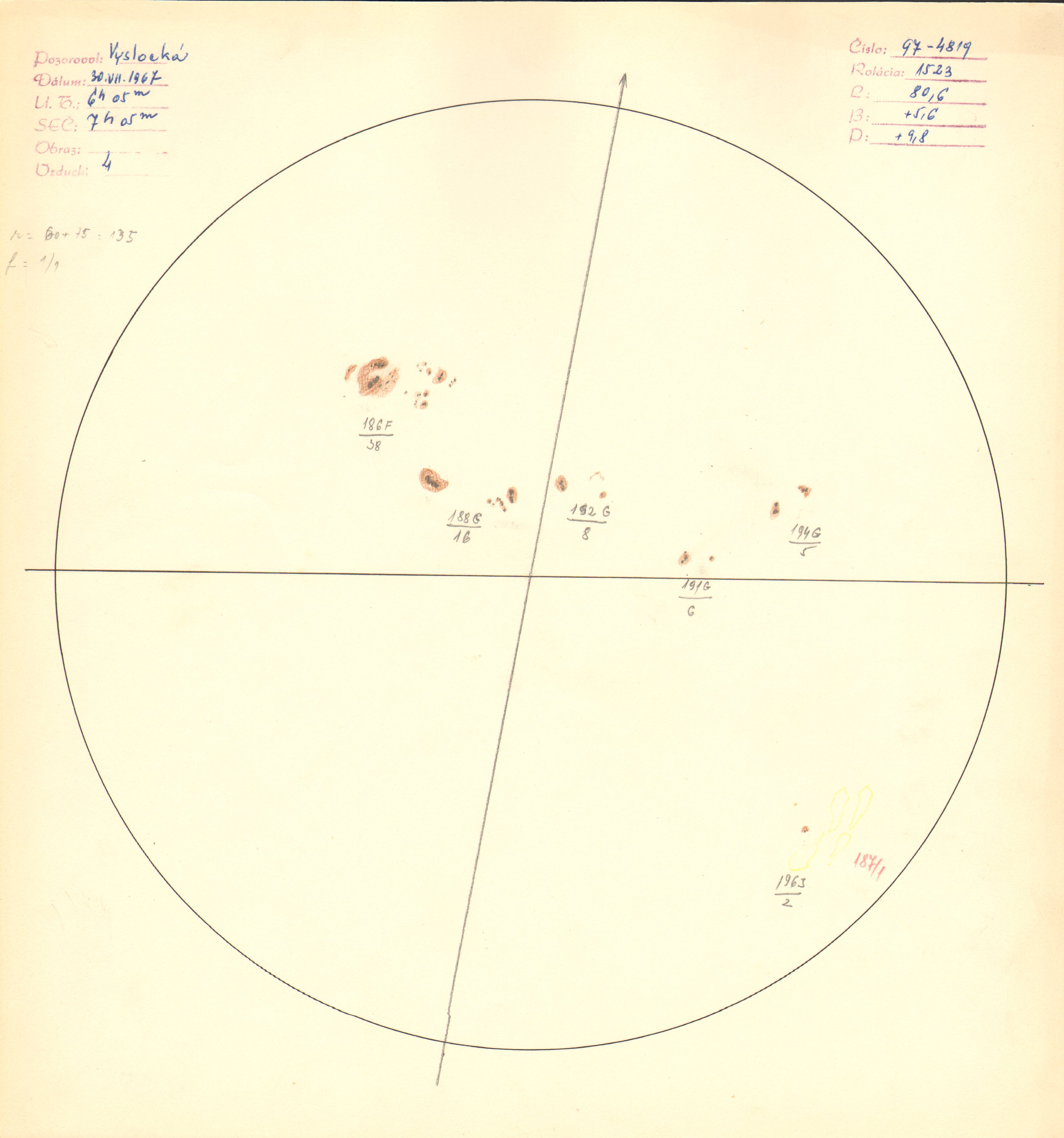 Obrázok zákresu Slnka na deň 30.07.1967