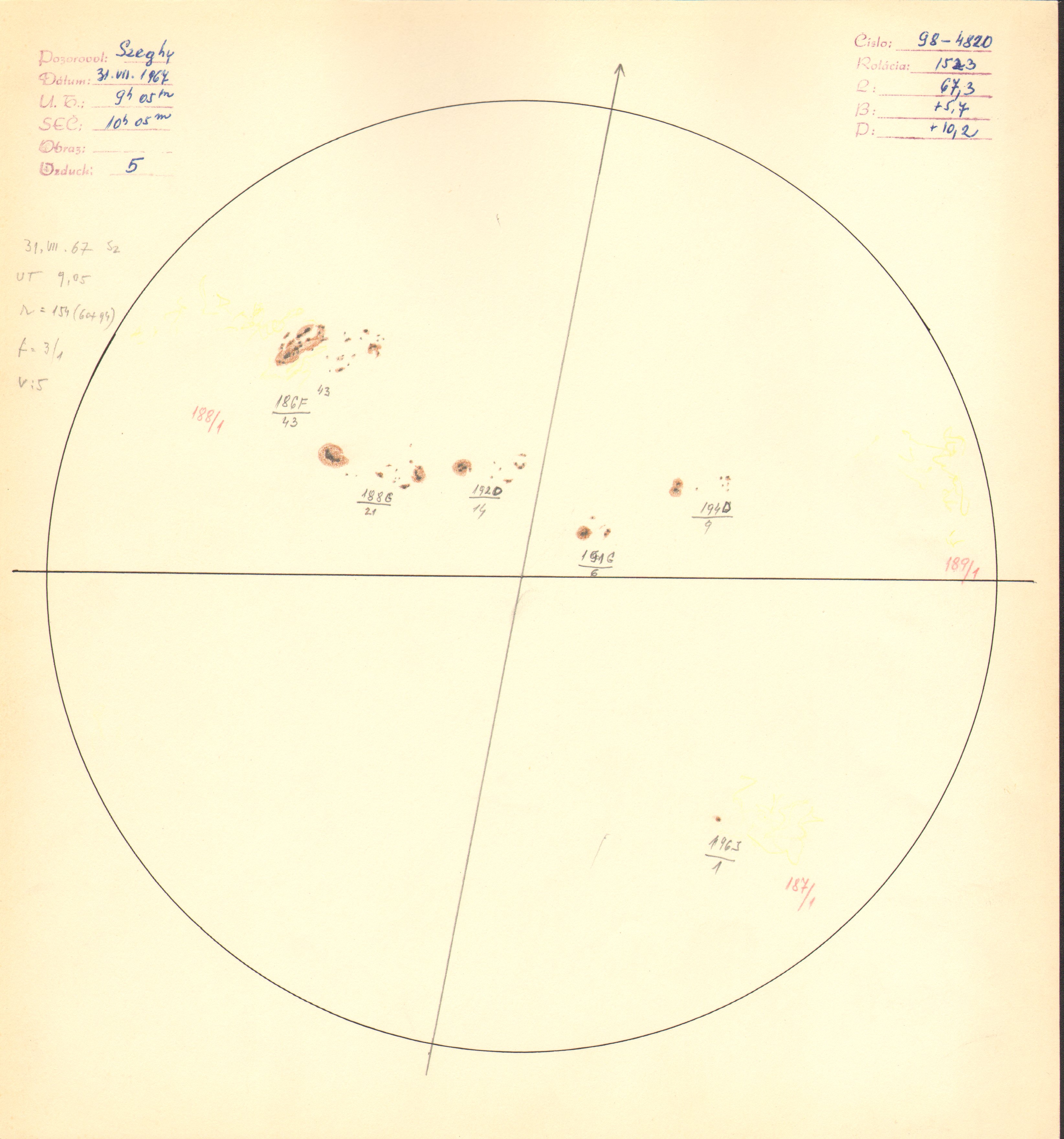 Obrázok zákresu Slnka na deň 31.07.1967