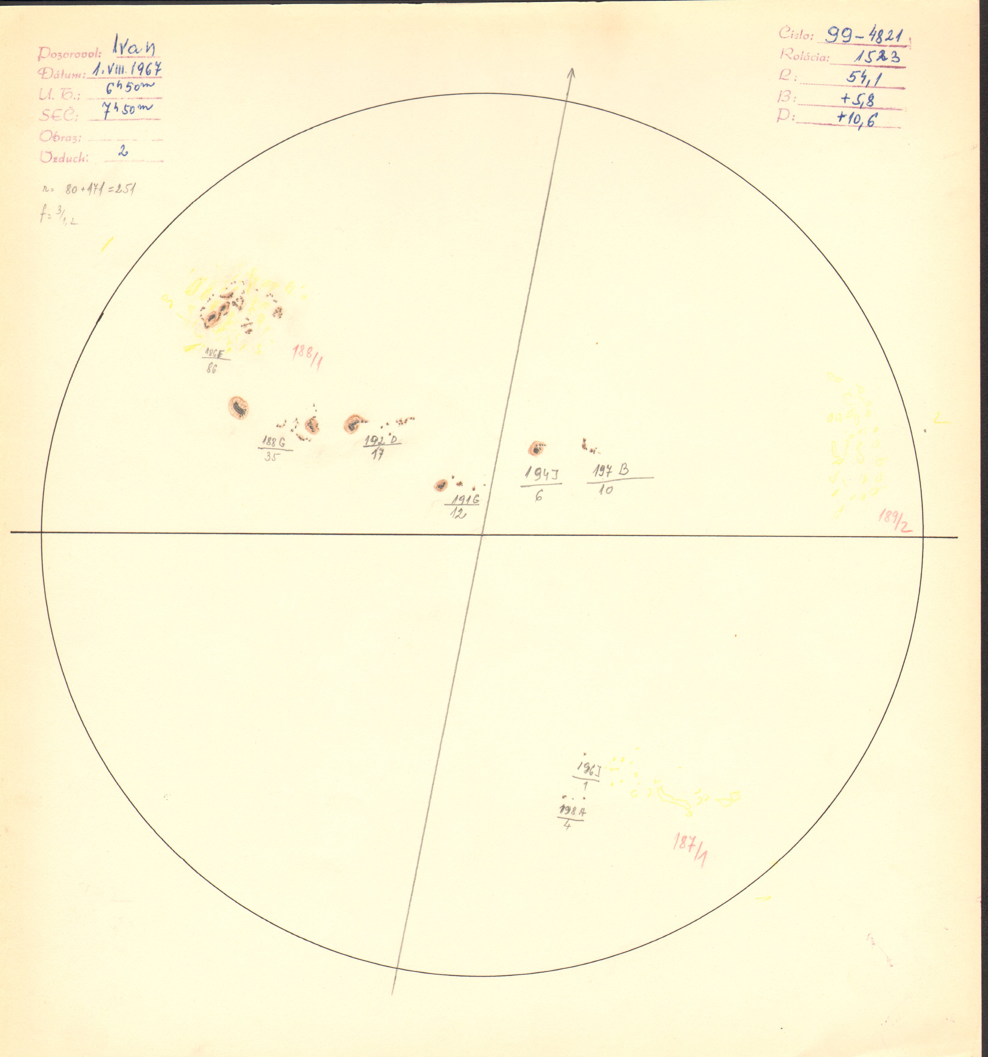 Obrázok zákresu Slnka na deň 01.08.1967