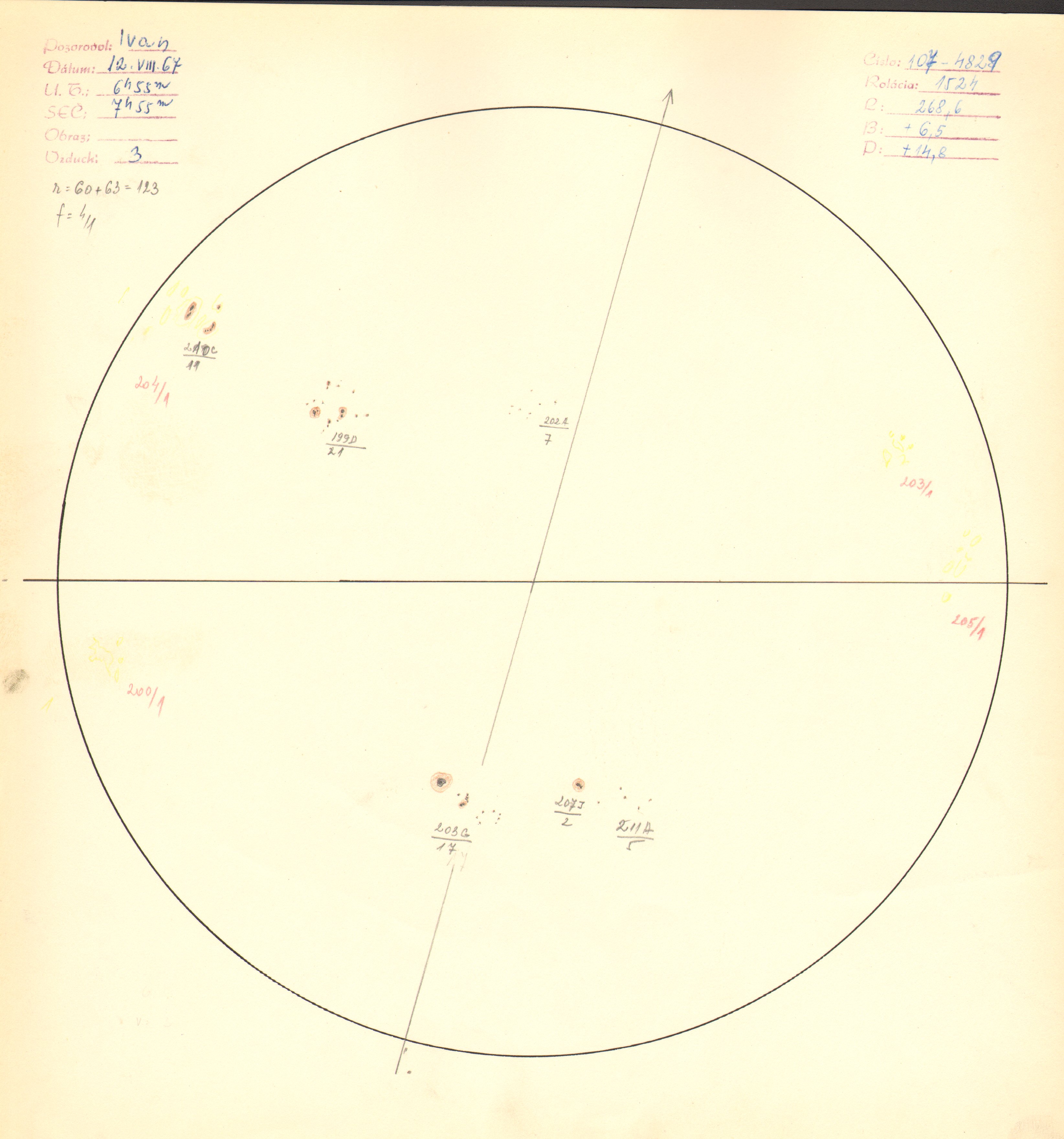 Obrázok zákresu Slnka na deň 12.08.1967