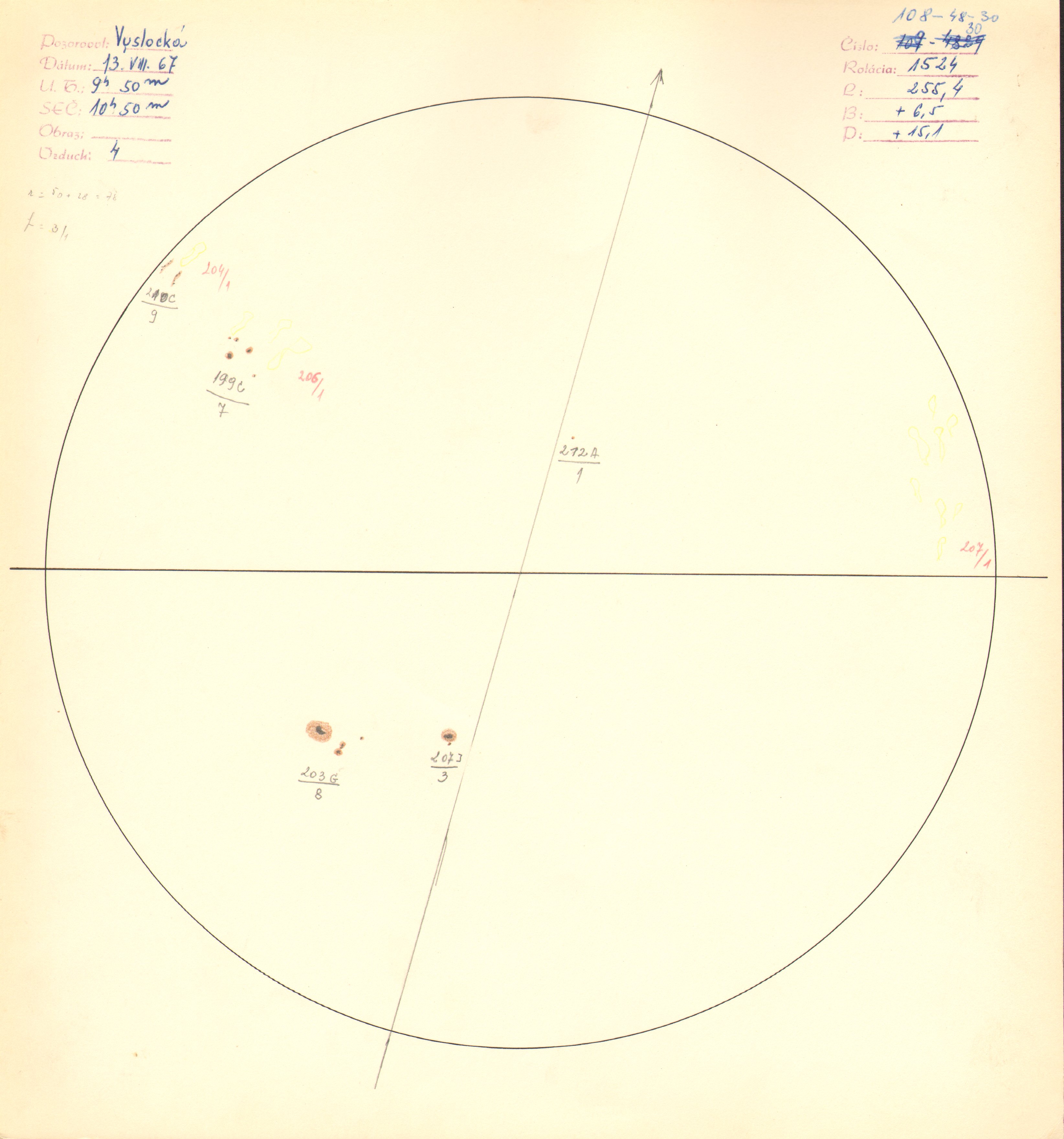 Obrázok zákresu Slnka na deň 13.08.1967