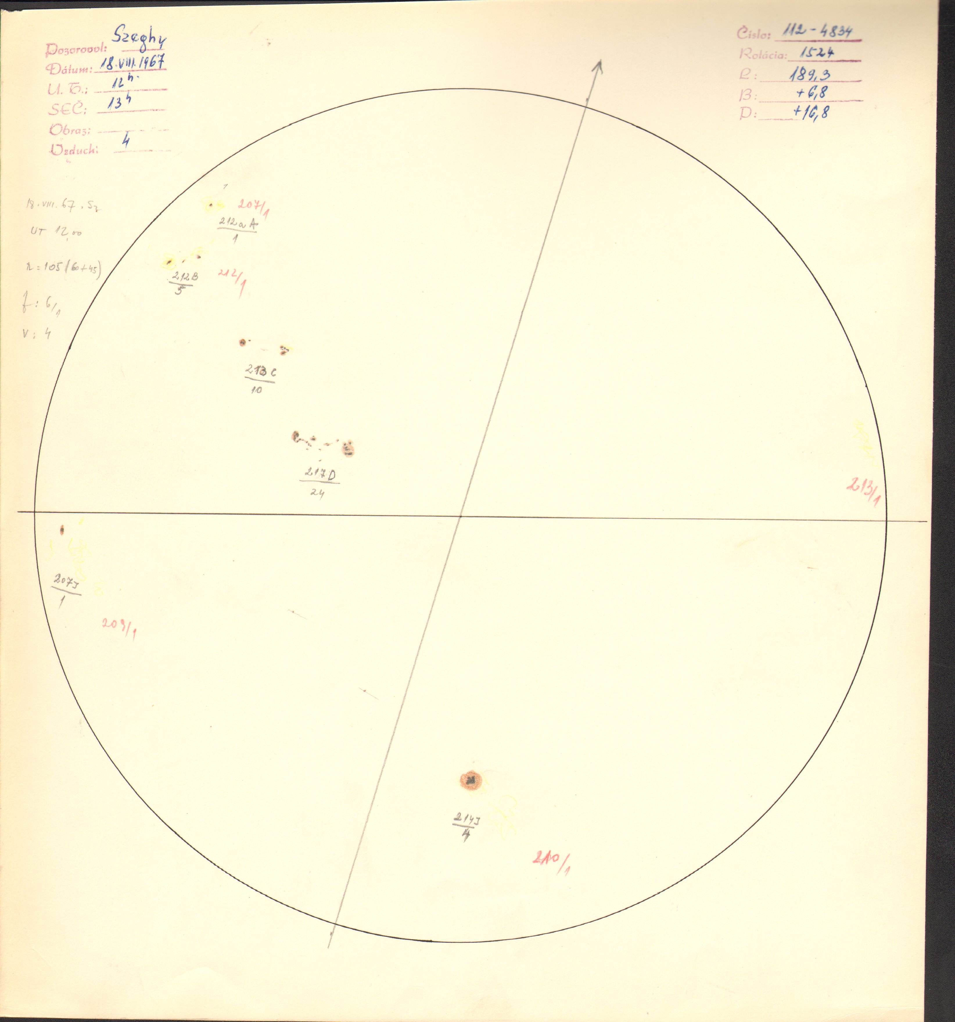 Obrázok zákresu Slnka na deň 18.08.1967