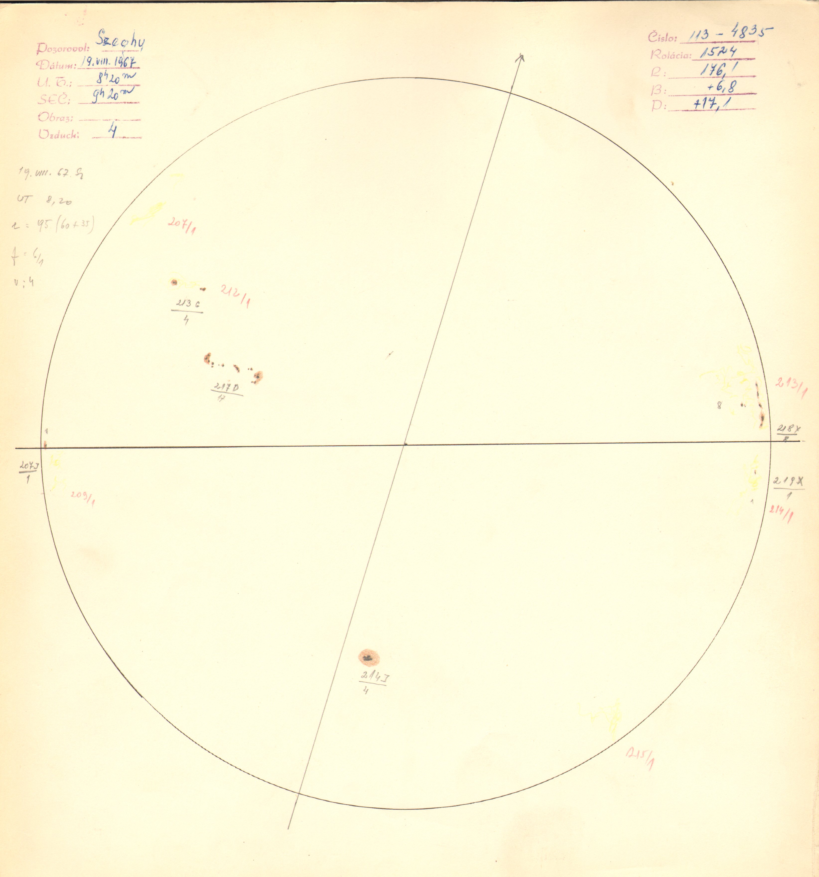 Obrázok zákresu Slnka na deň 19.08.1967