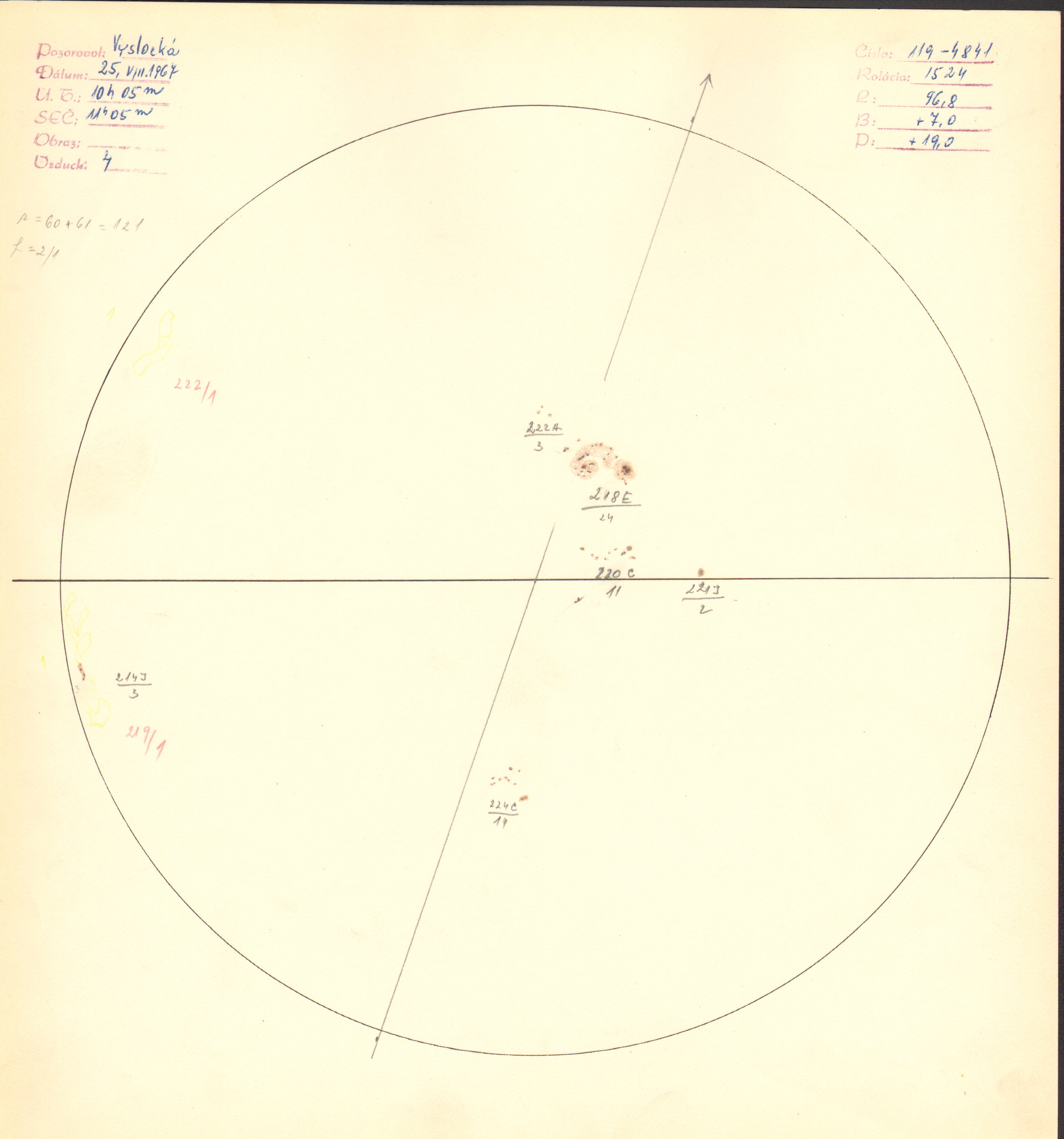Obrázok zákresu Slnka na deň 25.08.1967