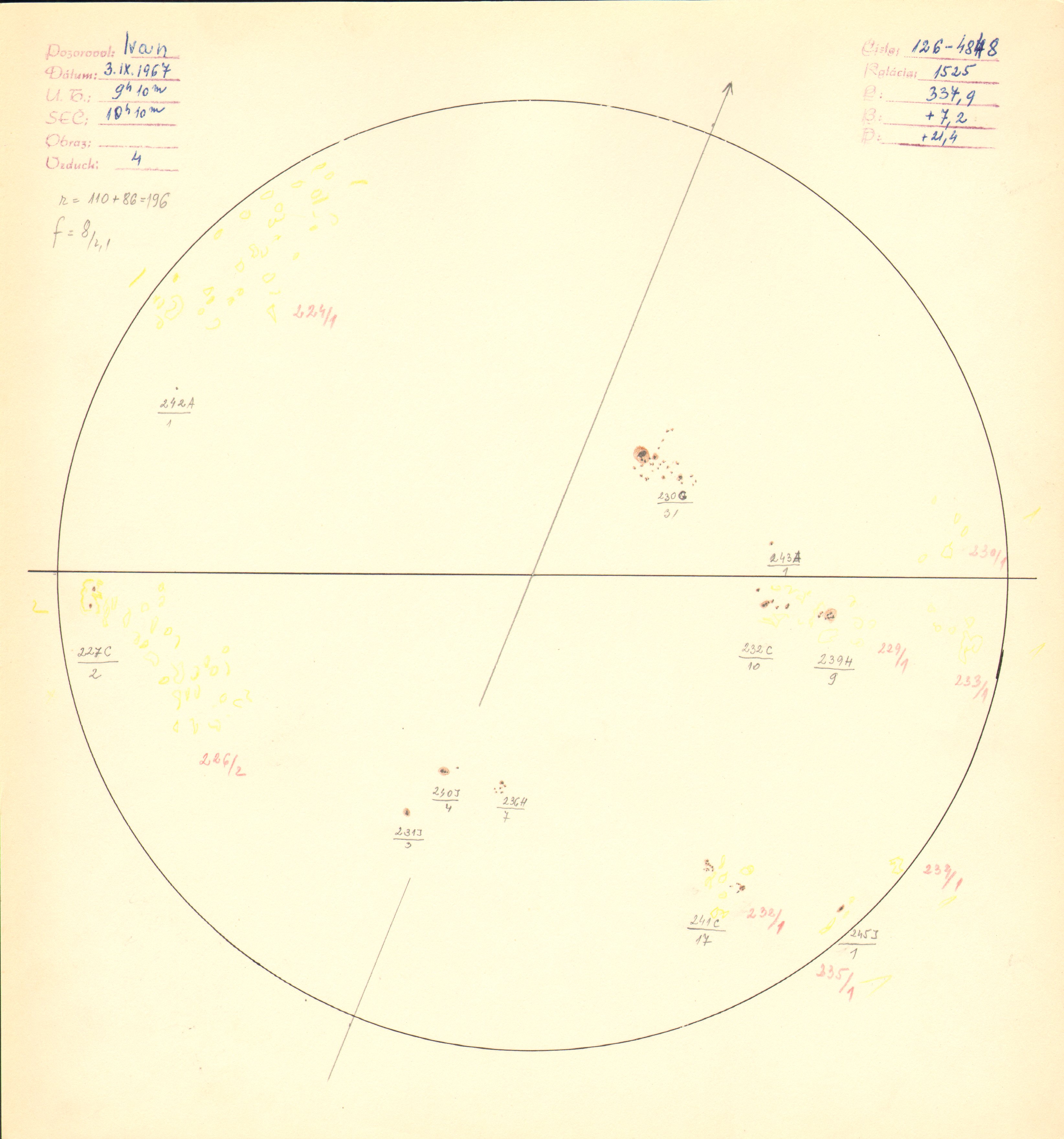 Obrázok zákresu Slnka na deň 03.09.1967