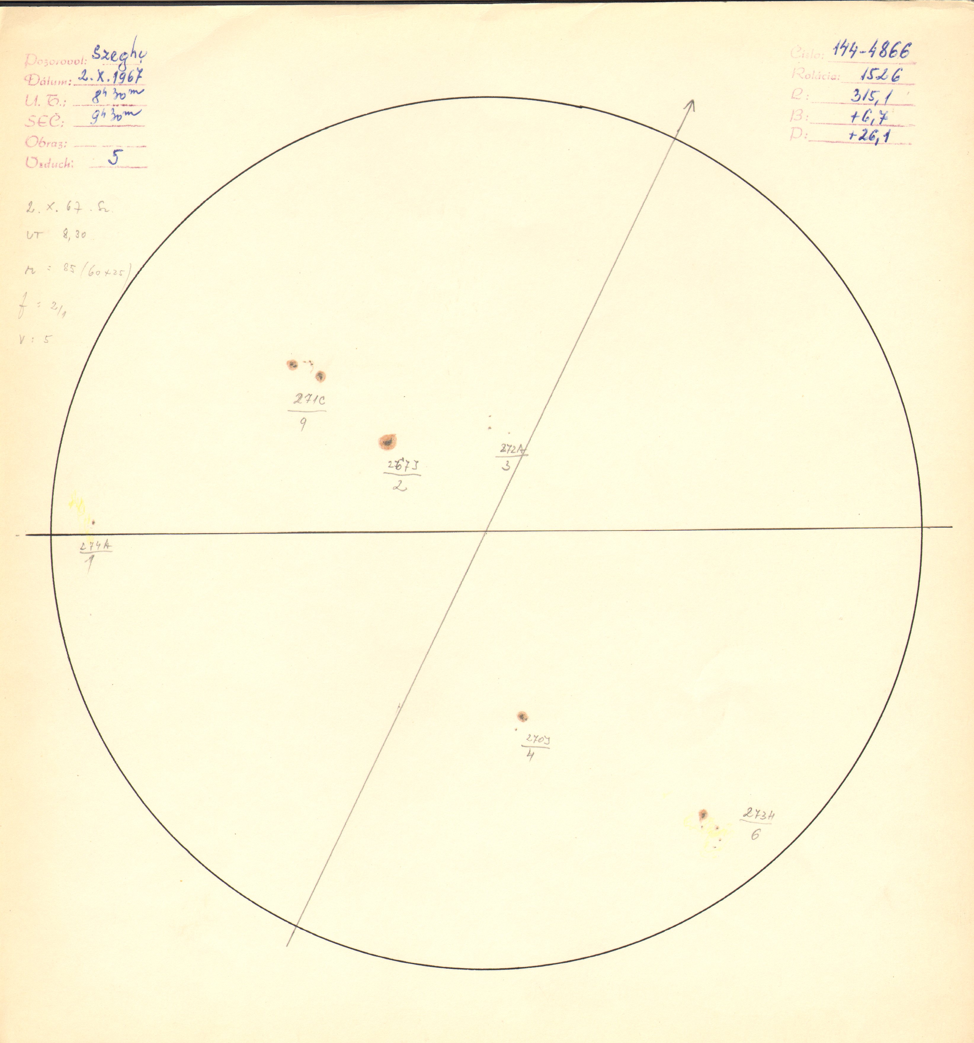 Obrázok zákresu Slnka na deň 02.10.1967