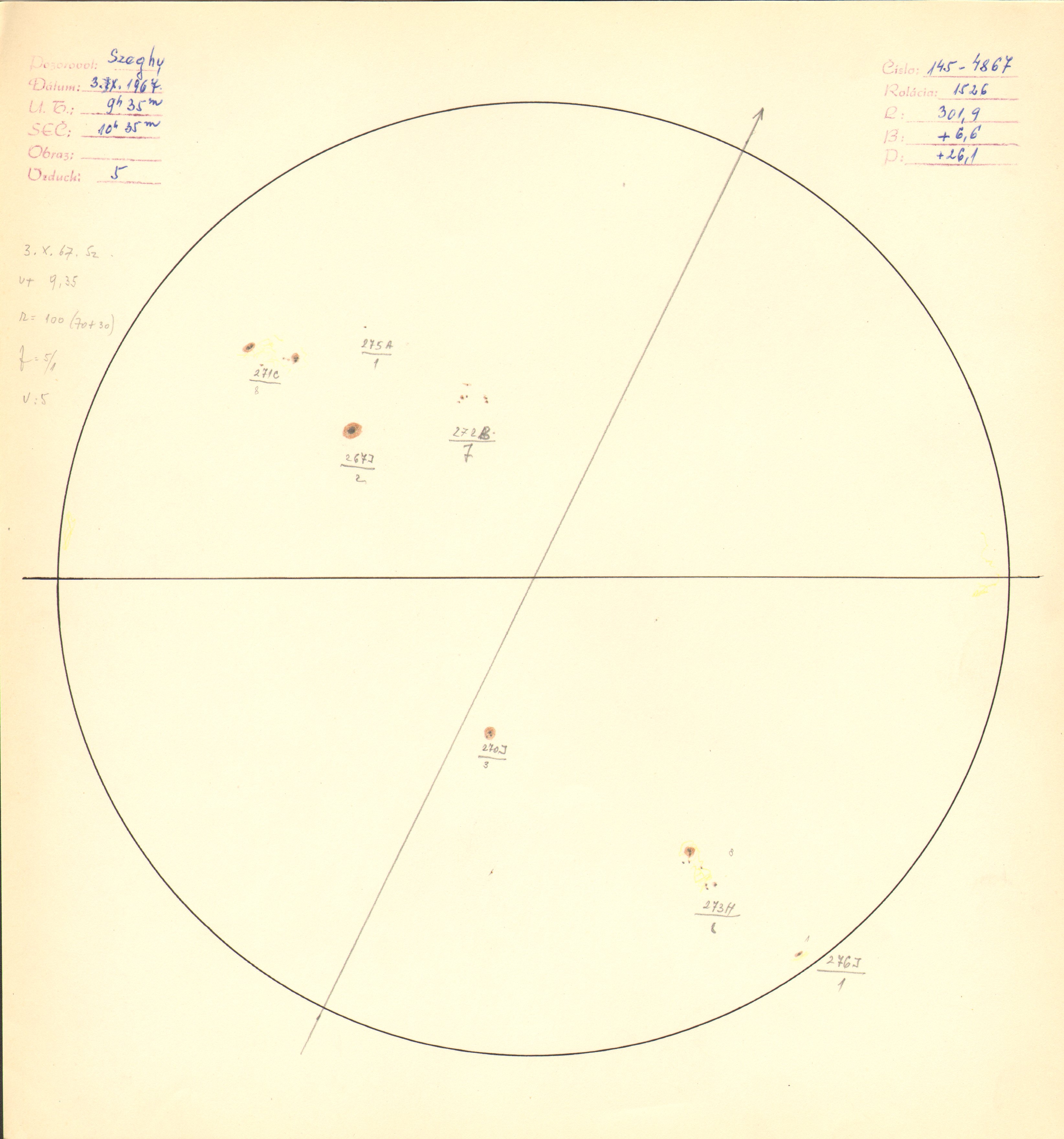 Obrázok zákresu Slnka na deň 03.10.1967