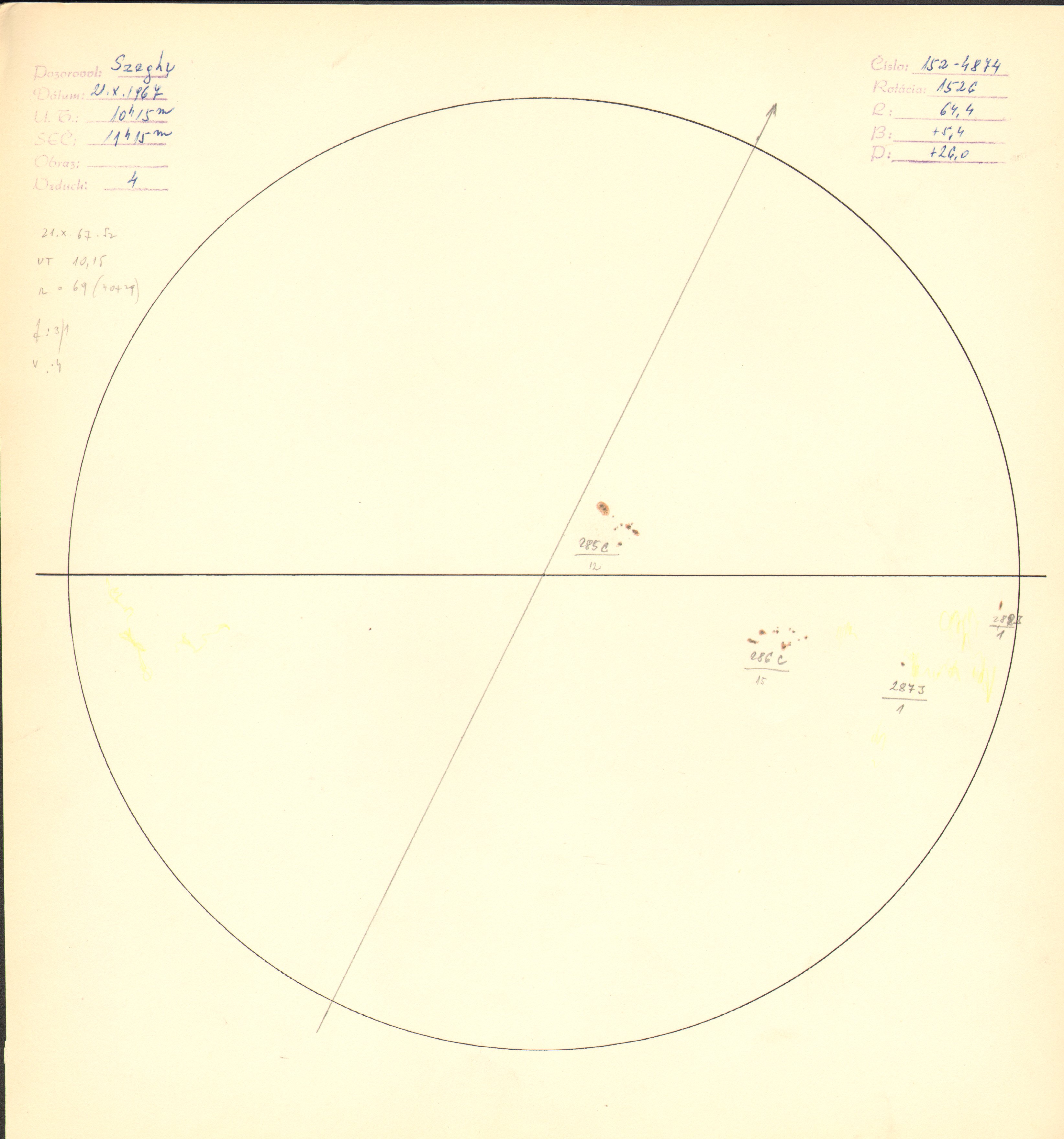 Obrázok zákresu Slnka na deň 21.10.1967