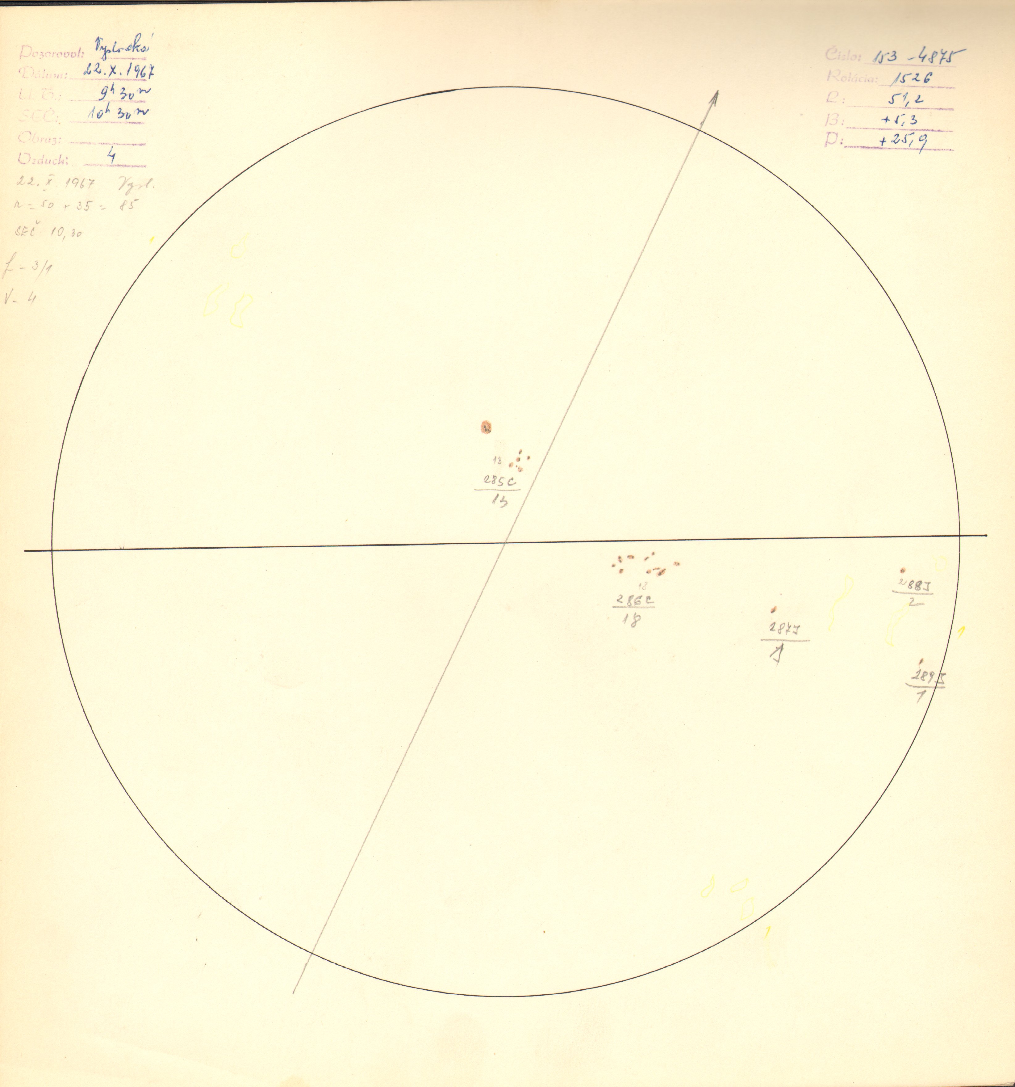 Obrázok zákresu Slnka na deň 22.10.1967