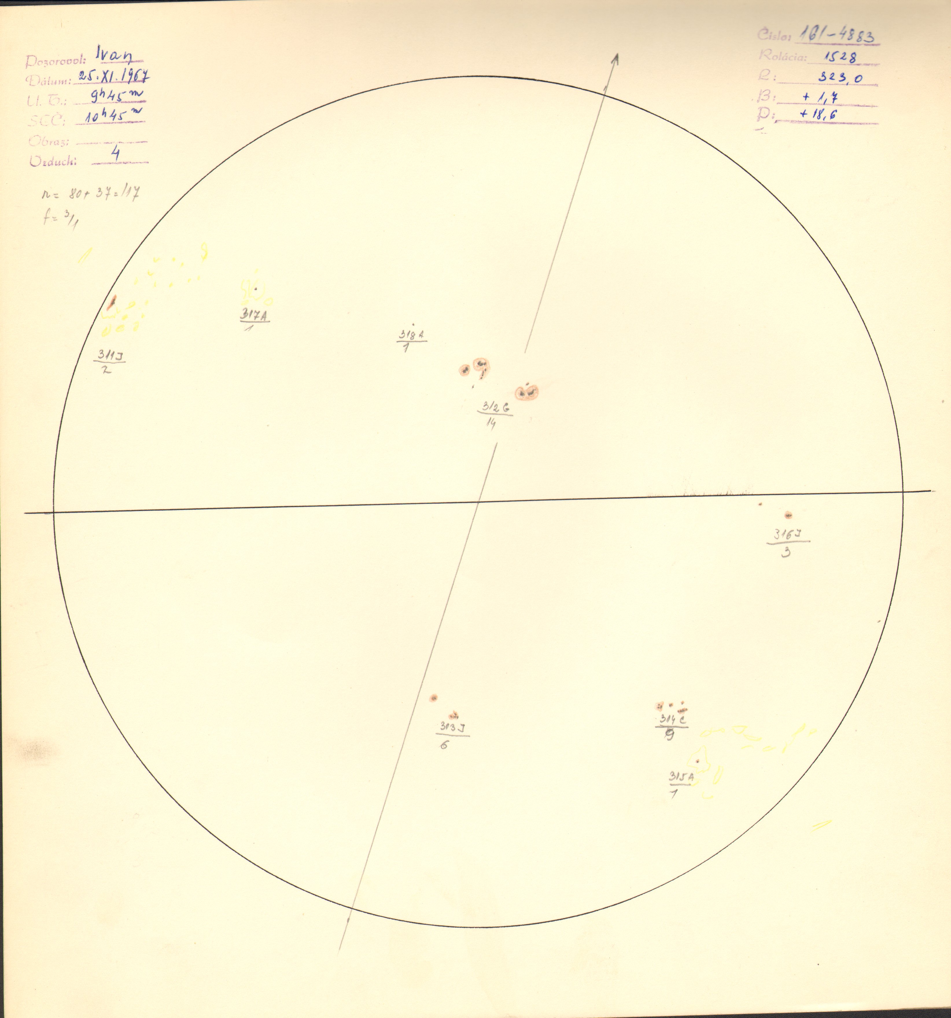 Obrázok zákresu Slnka na deň 25.11.1967