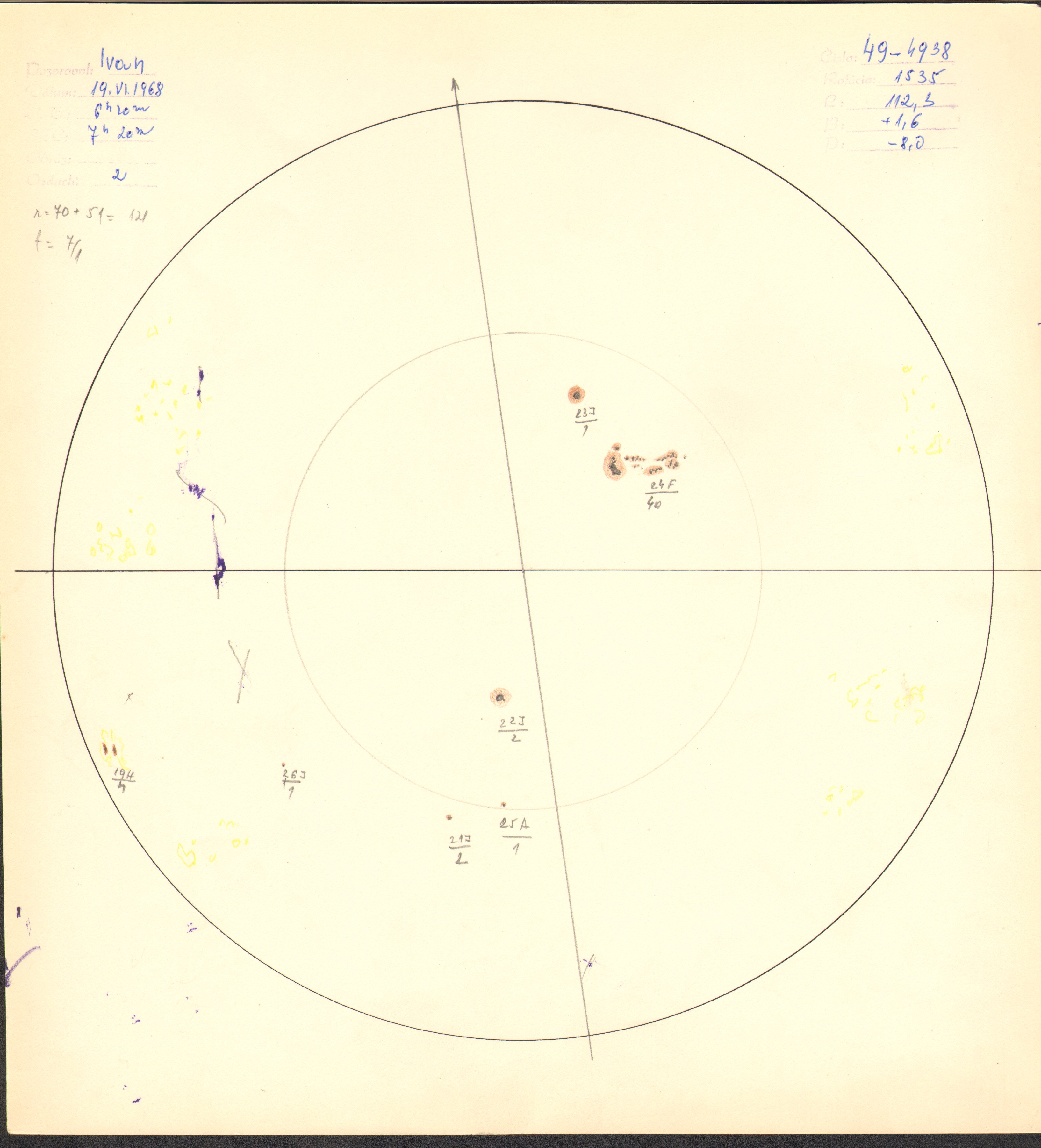 Obrázok zákresu Slnka na deň 19.06.1968