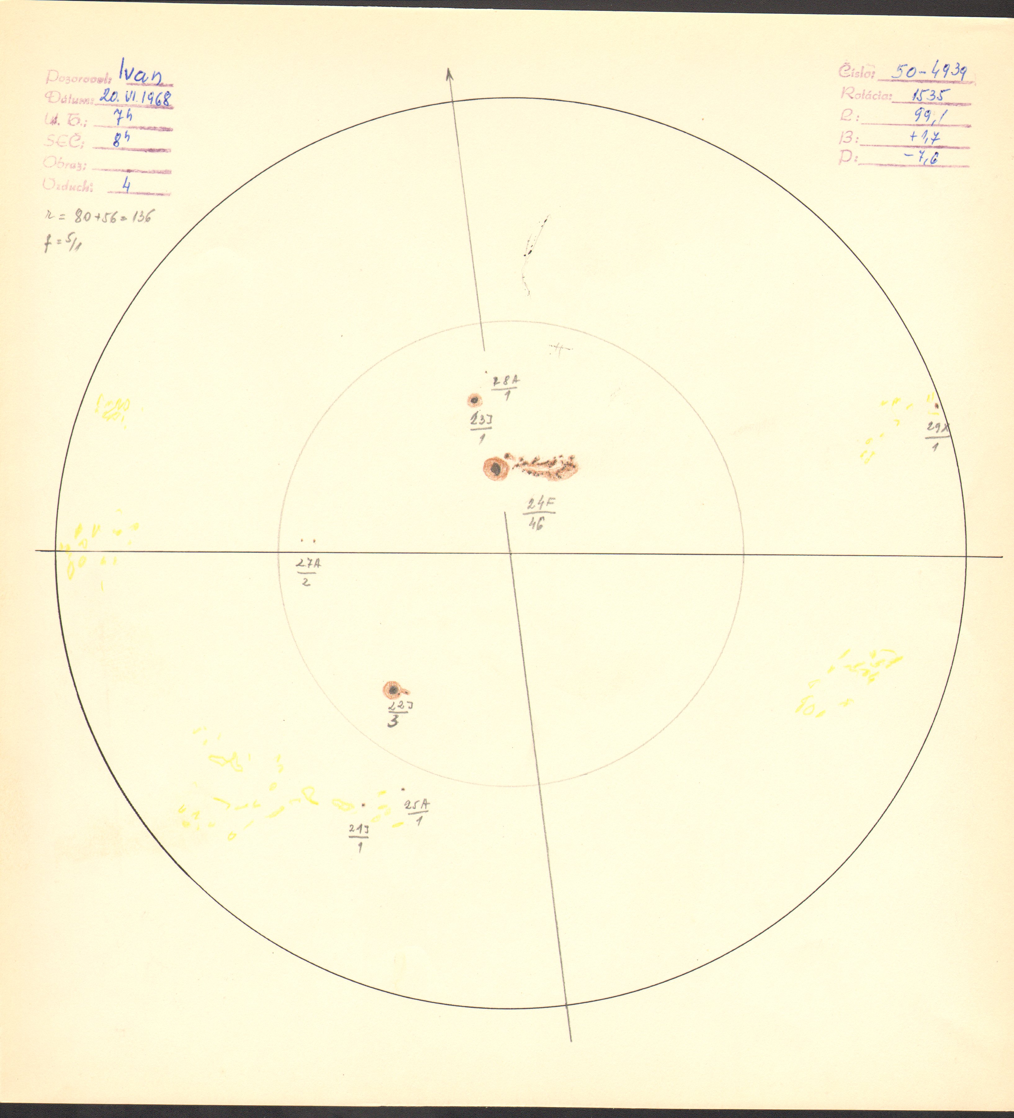 Obrázok zákresu Slnka na deň 20.06.1968