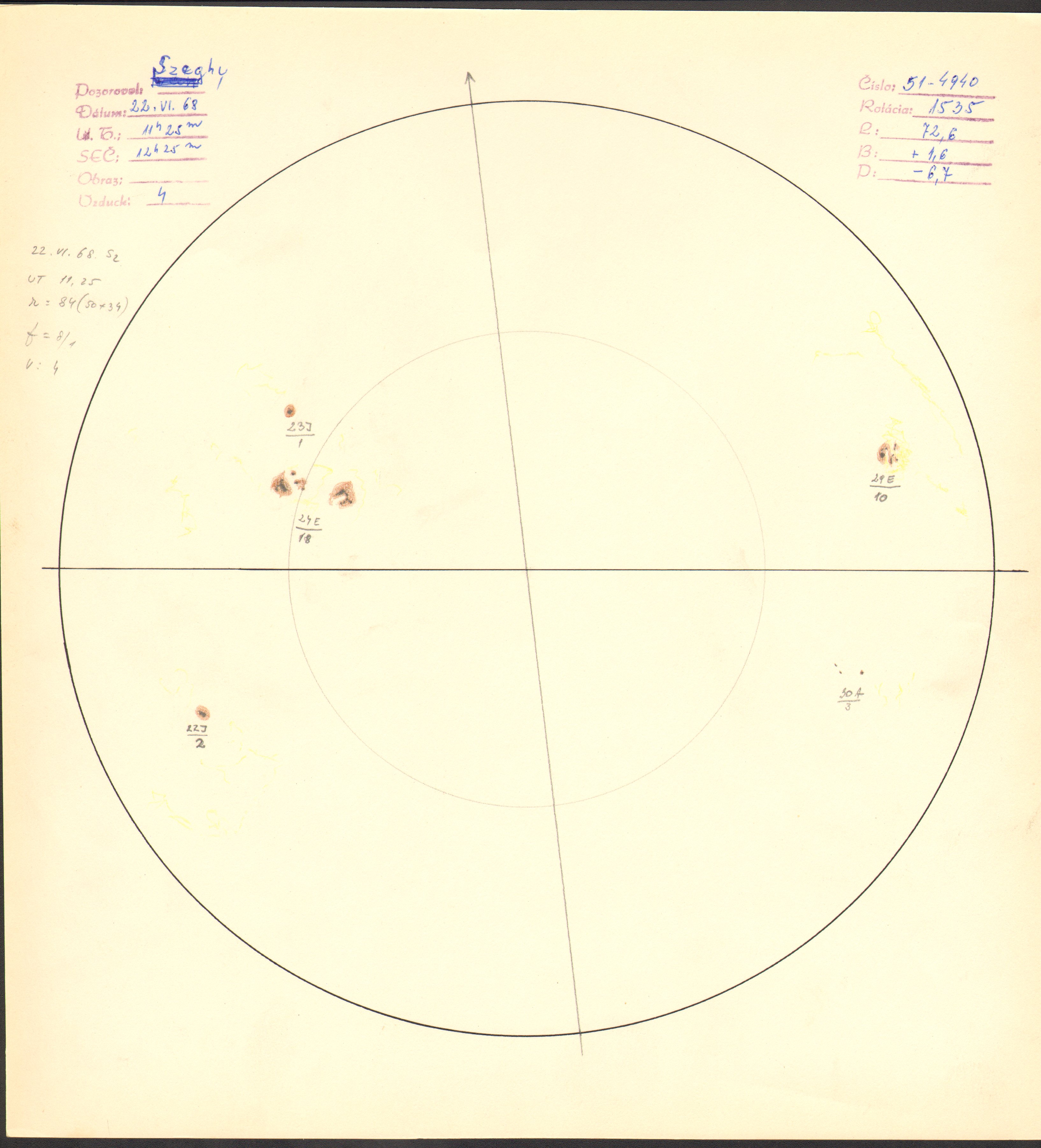 Obrázok zákresu Slnka na deň 22.06.1968