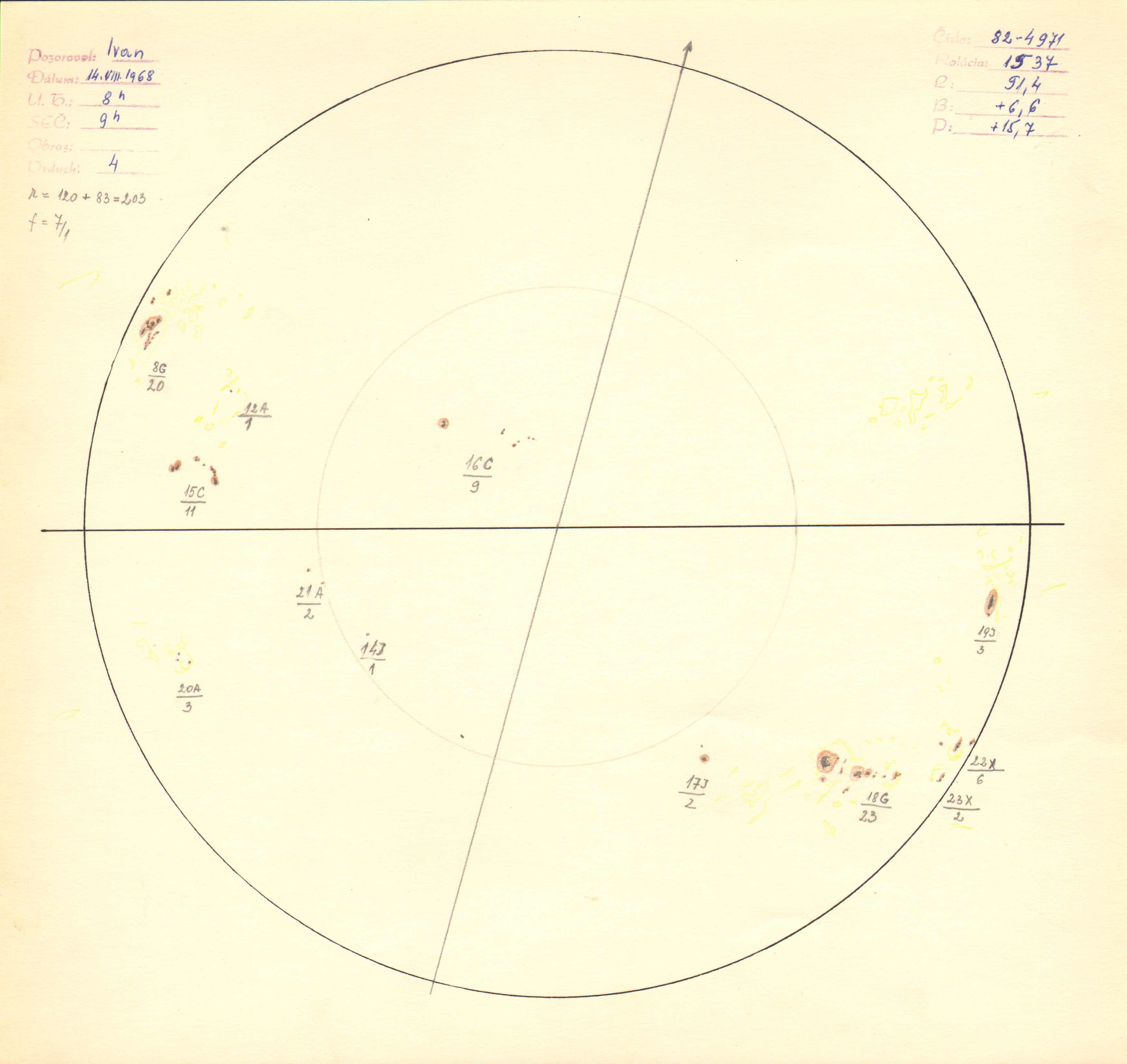 Obrázok zákresu Slnka na deň 14.08.1968