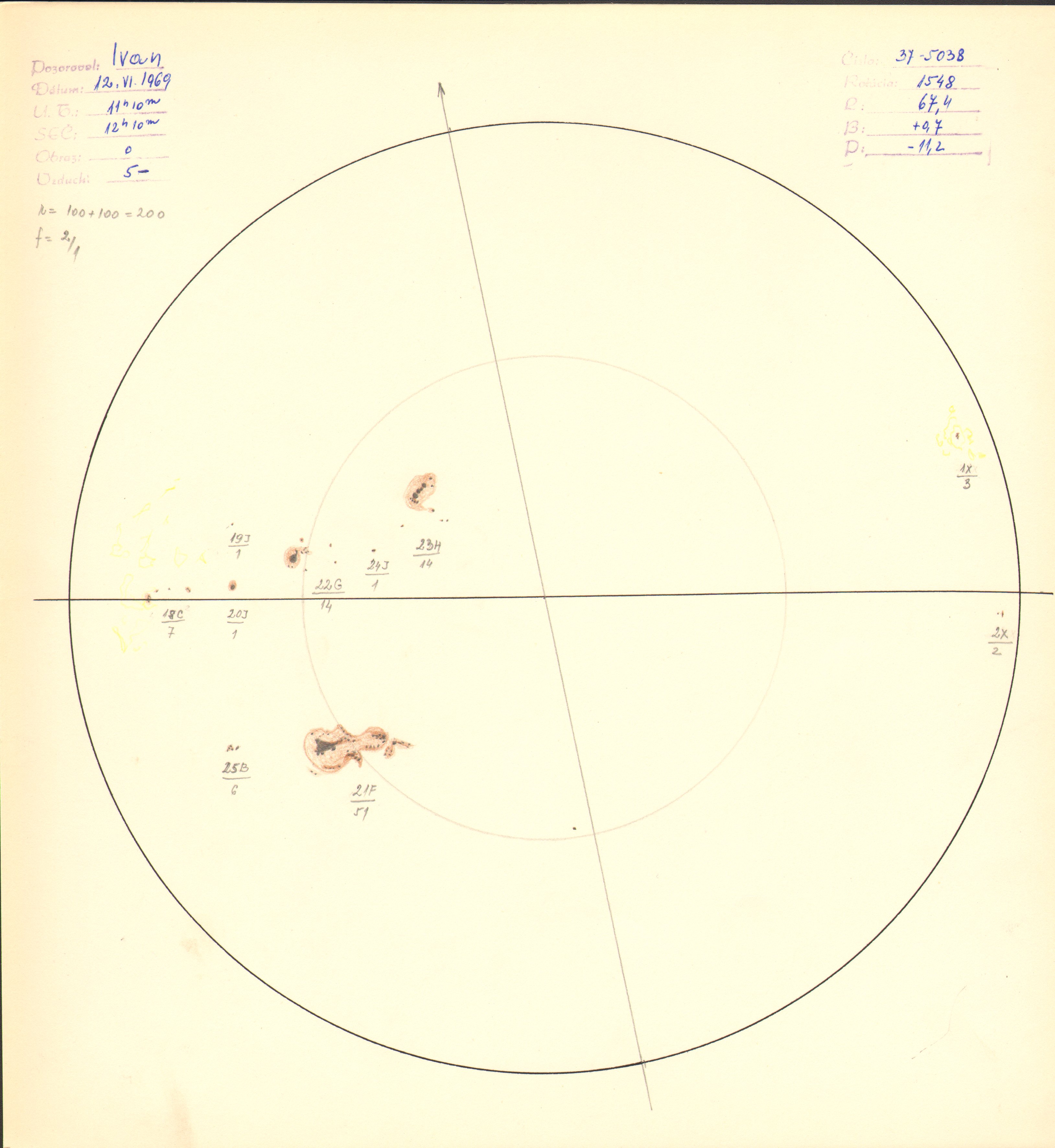 Obrázok zákresu Slnka na deň 12.06.1969