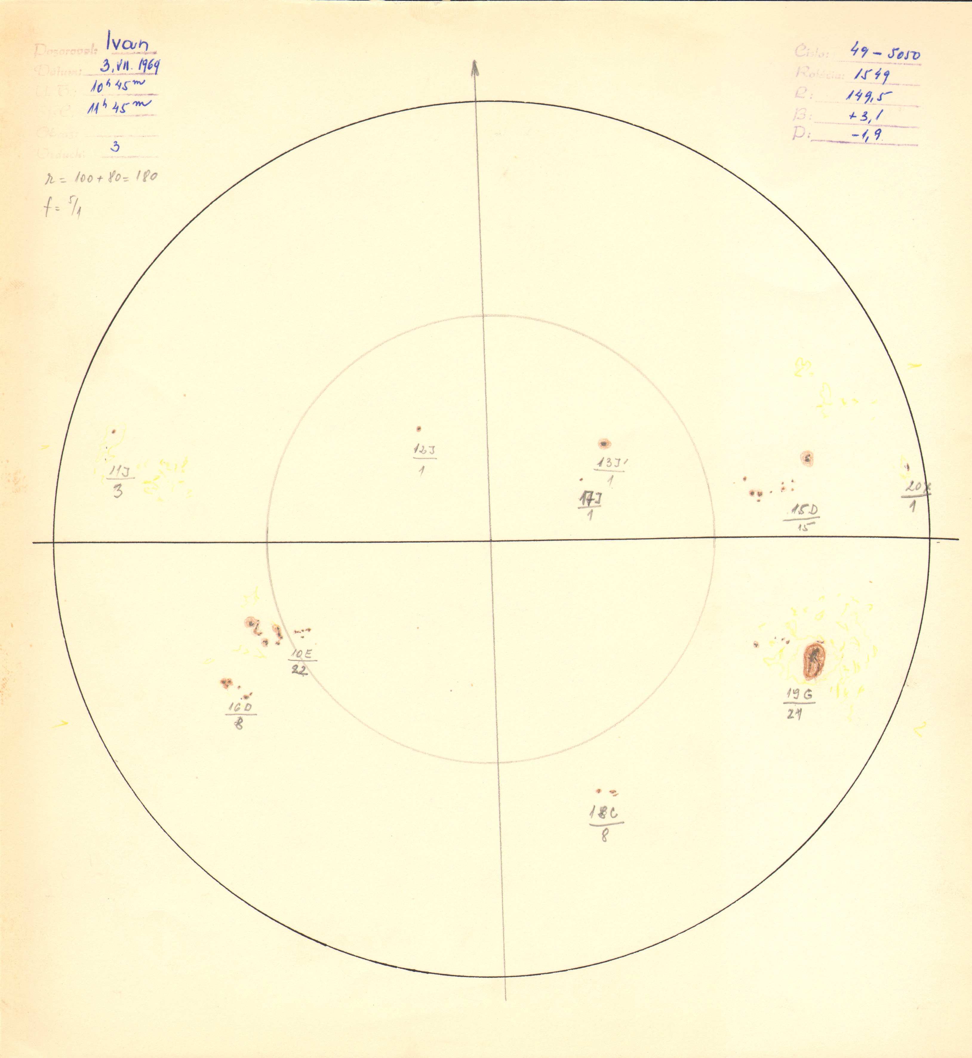 Obrázok zákresu Slnka na deň 03.07.1969