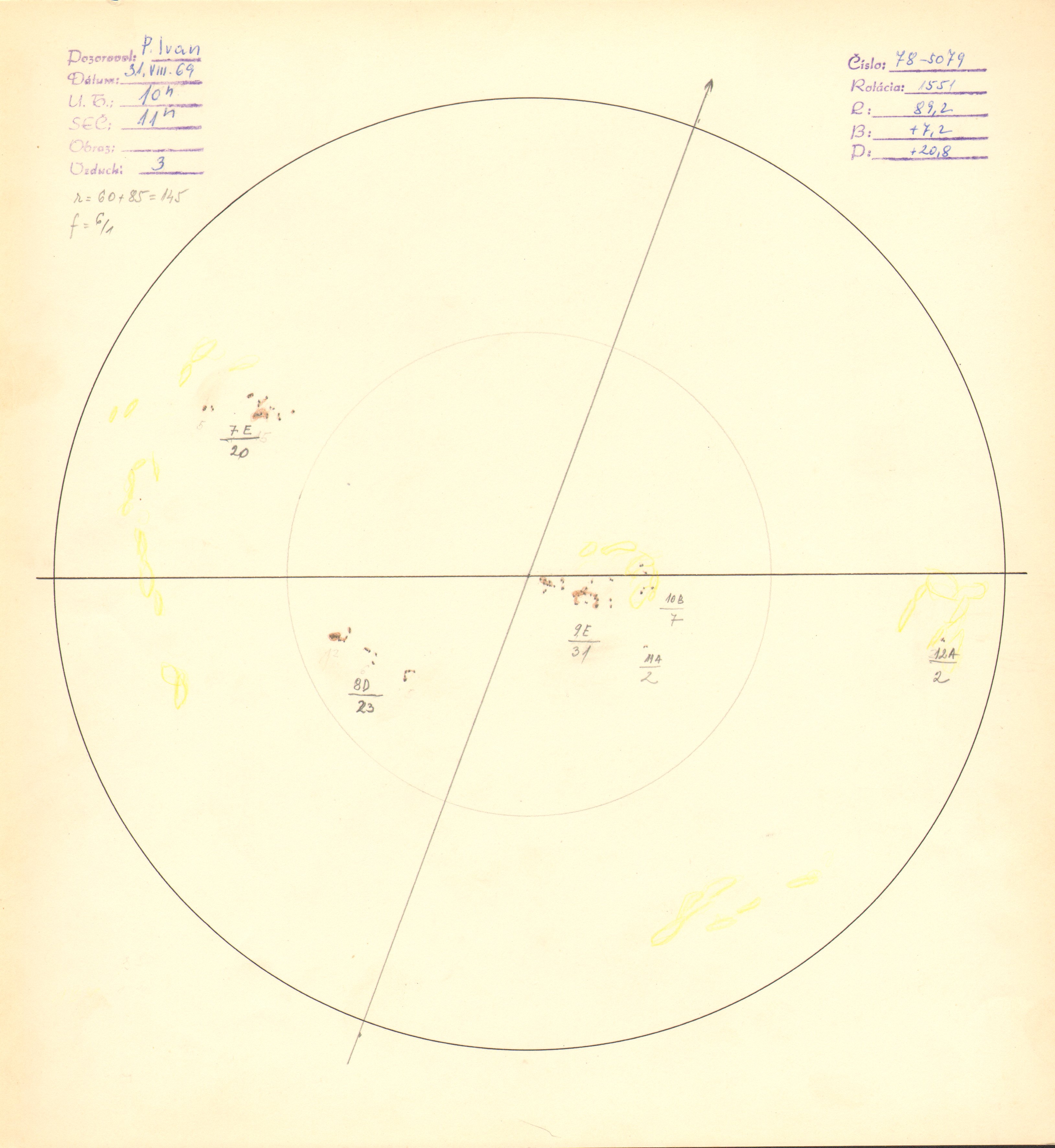 Obrázok zákresu Slnka na deň 31.08.1969