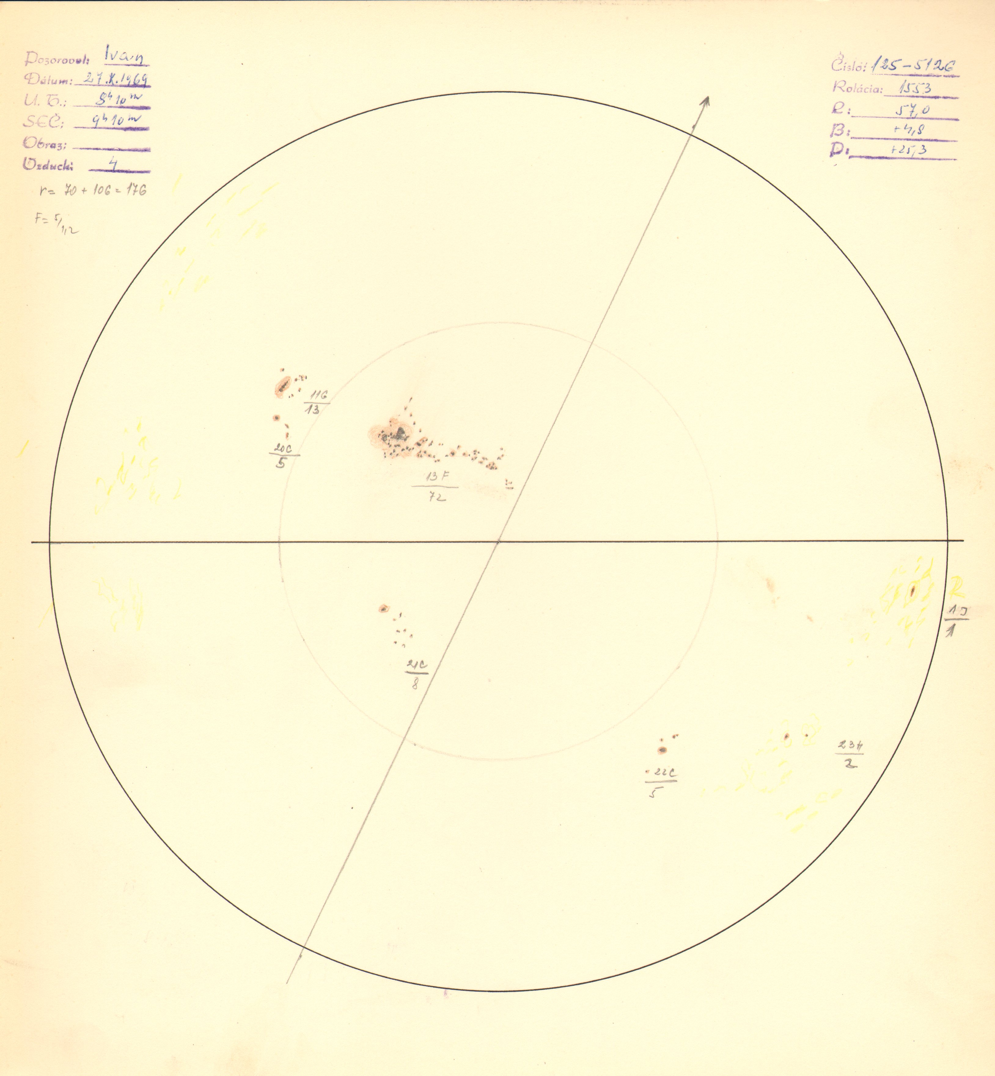 Obrázok zákresu Slnka na deň 27.10.1969