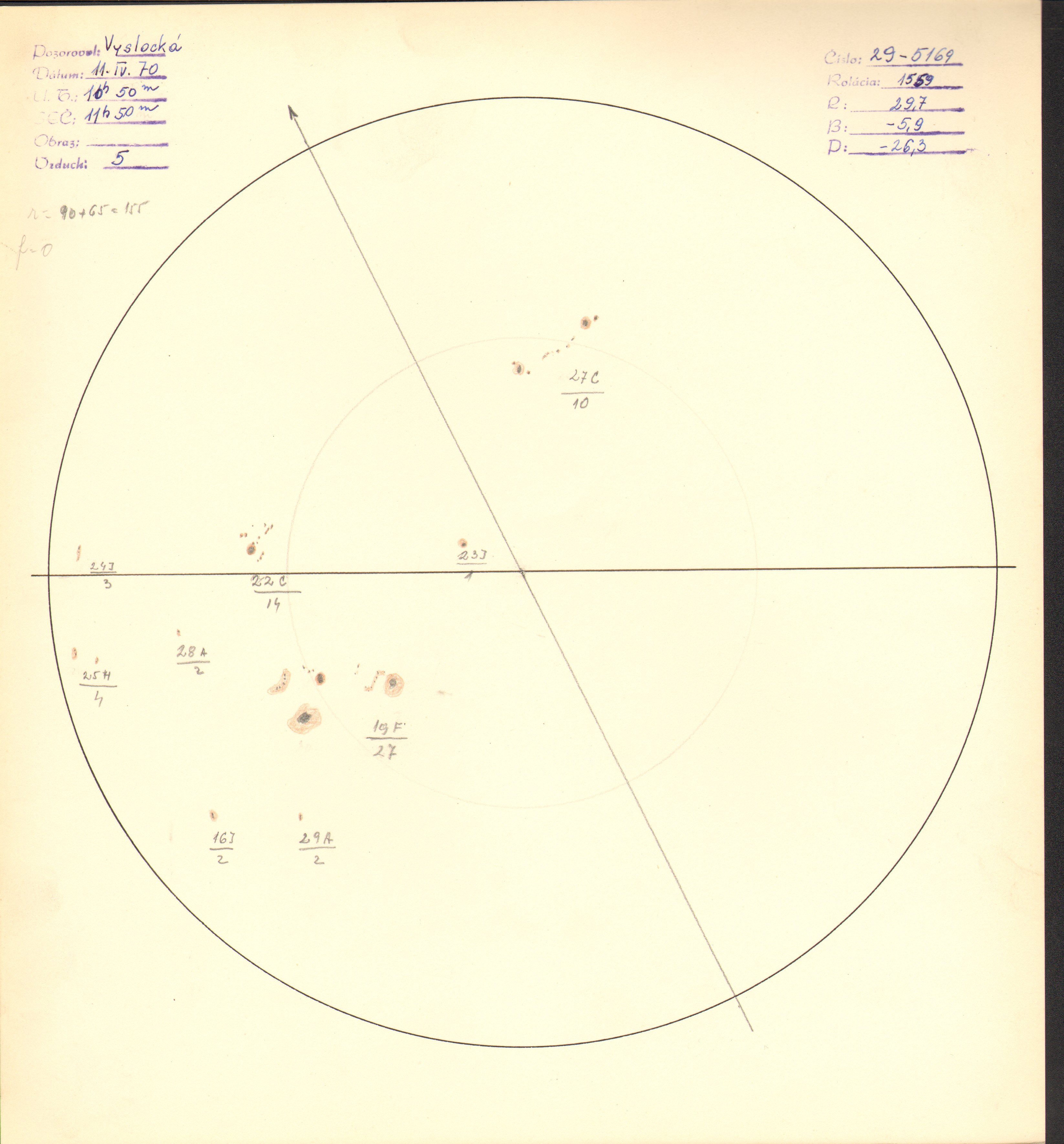 Obrázok zákresu Slnka na deň 13.04.1970