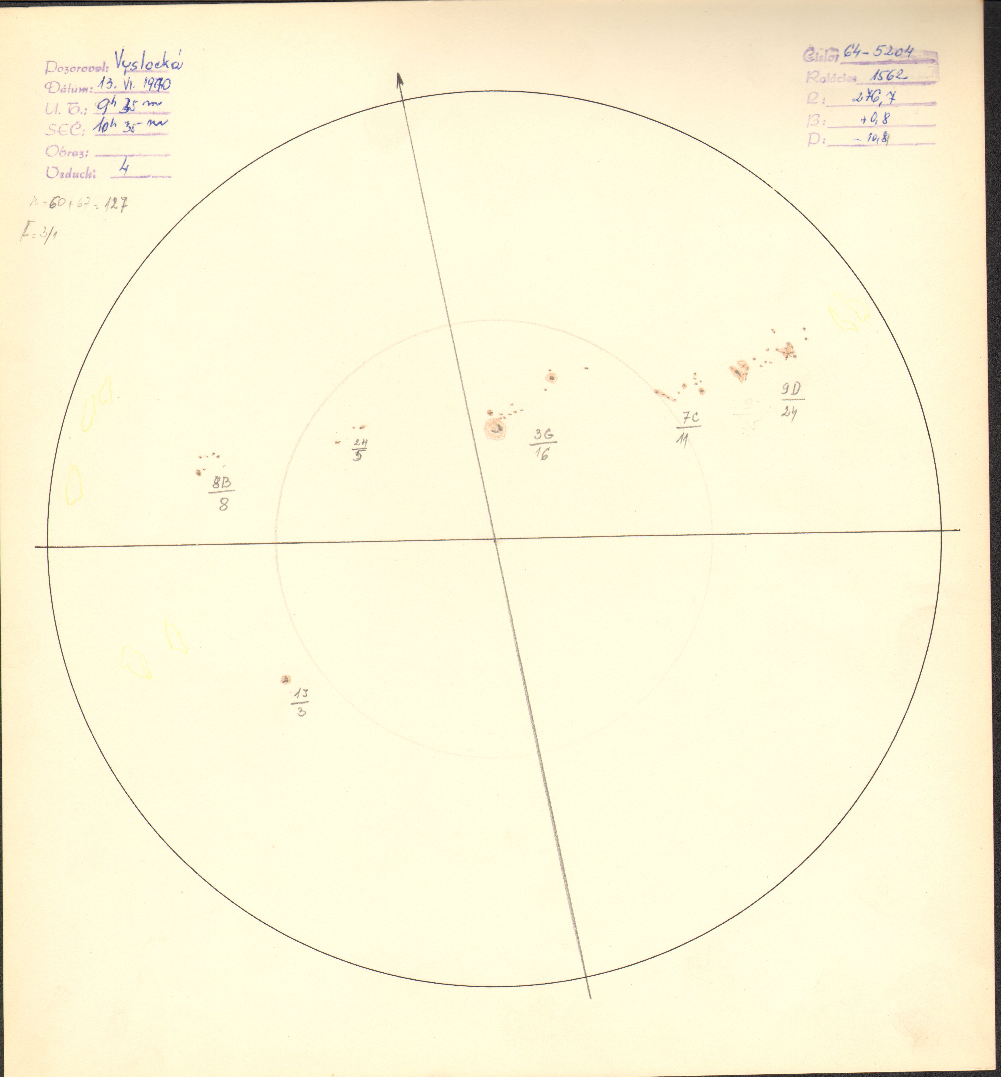 Obrázok zákresu Slnka na deň 13.06.1970